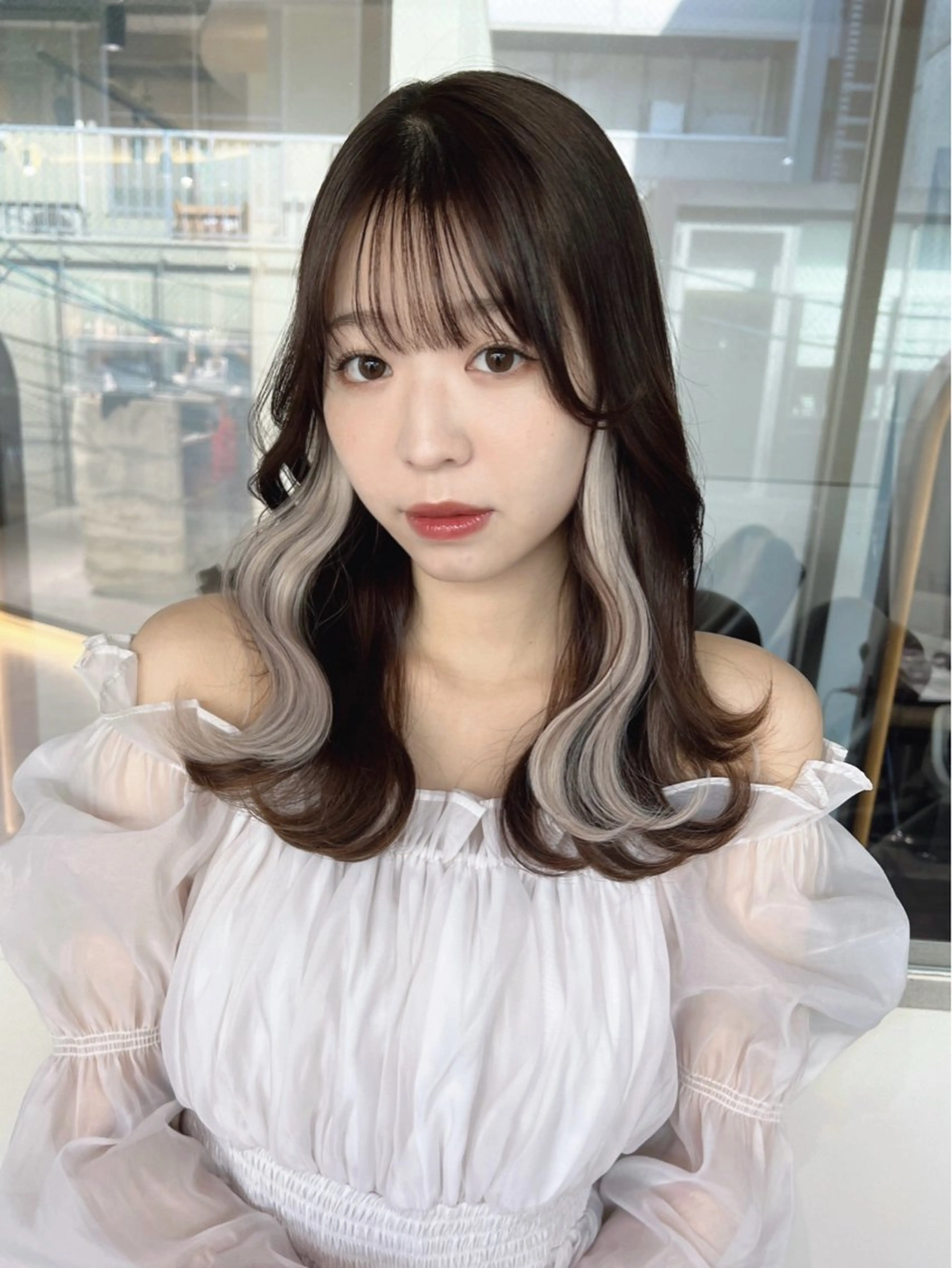 セミロング カラー くびれヘア 韓国風ヘア レイヤーカット 小顔カット ワンホンヘア カット ヘアカラー 縮毛矯正 博多ベージュ 🐻松井傑のヘアスタイル