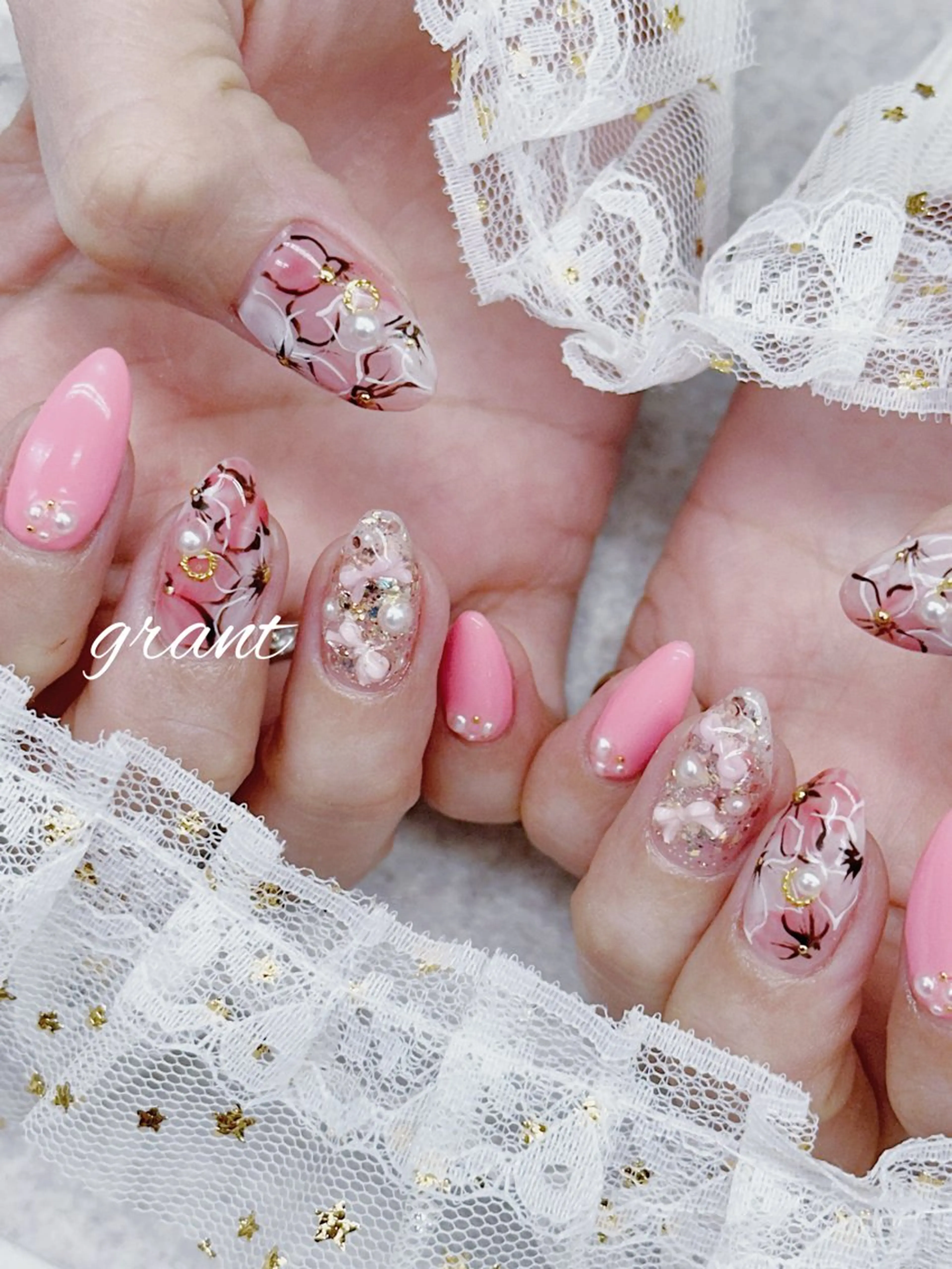 ネイル 桜ネイル 春ネイル ハンドネイル nailsalon grantのネイルデザイン