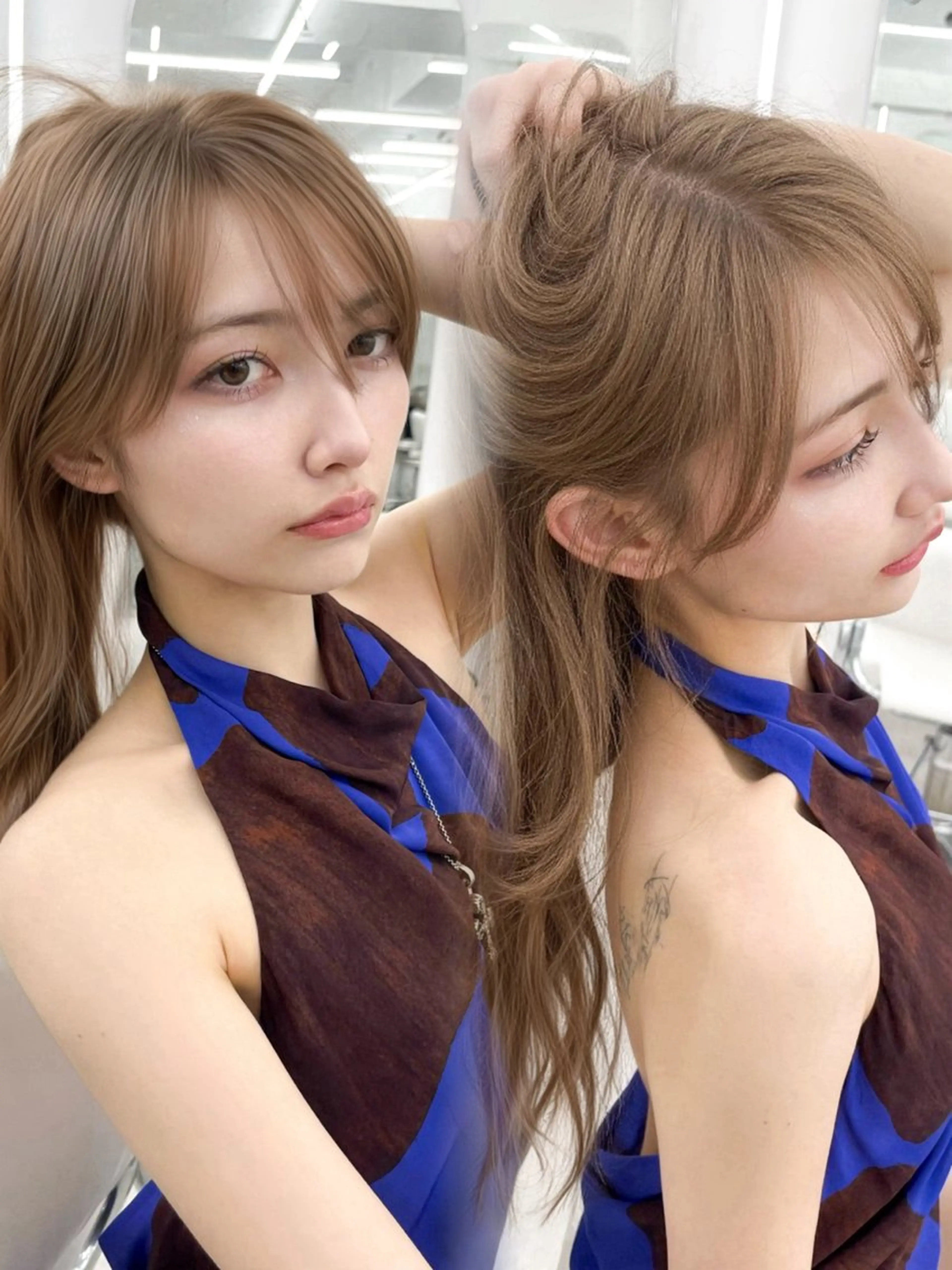 ロング カラー ベージュカラー ブリーチ 透明感カラー グレージュ ブリーチなしカラー 透明感カラー✨🩵 韓国ヘアkanatoのヘアスタイル