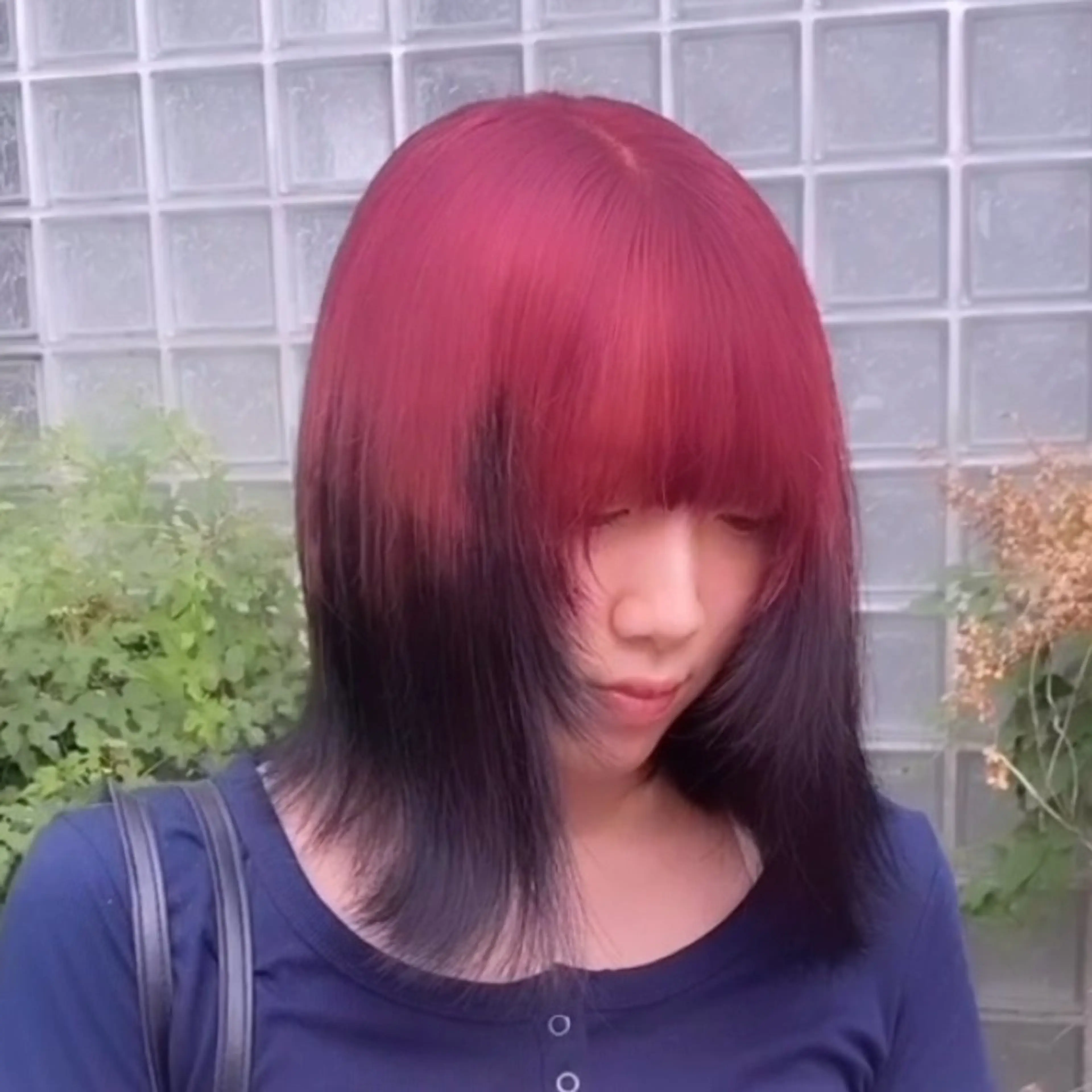 ミディアム カラー 黒髪 ブリーチ レッドカラー カット ヘアカラー トリートメント ハイトーン/レイヤー カット/TAKEのヘアスタイル