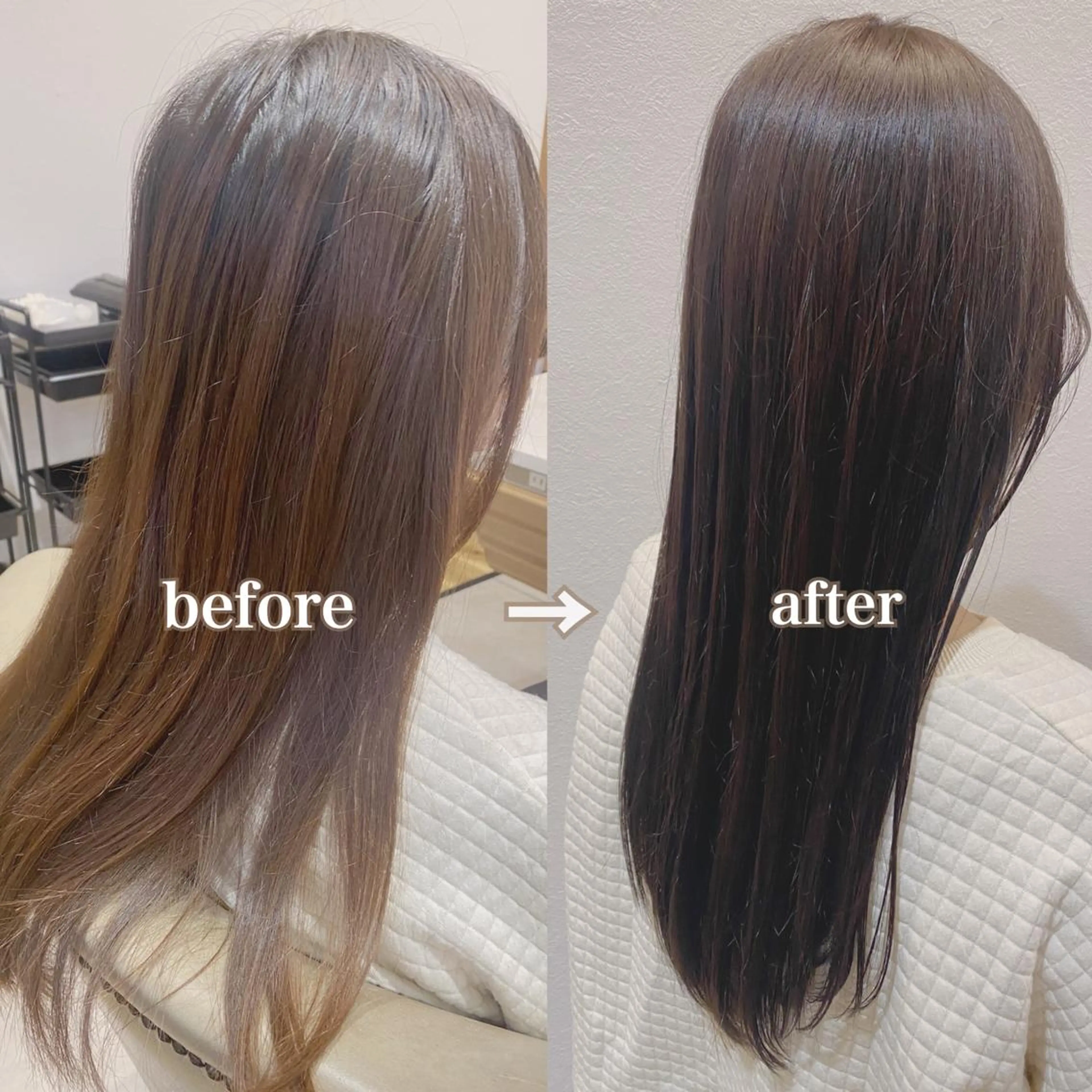 ロング カラー 透明感カラー グレージュ オレンジ カット ヘアカラー 岡本 梨沙のヘアスタイル