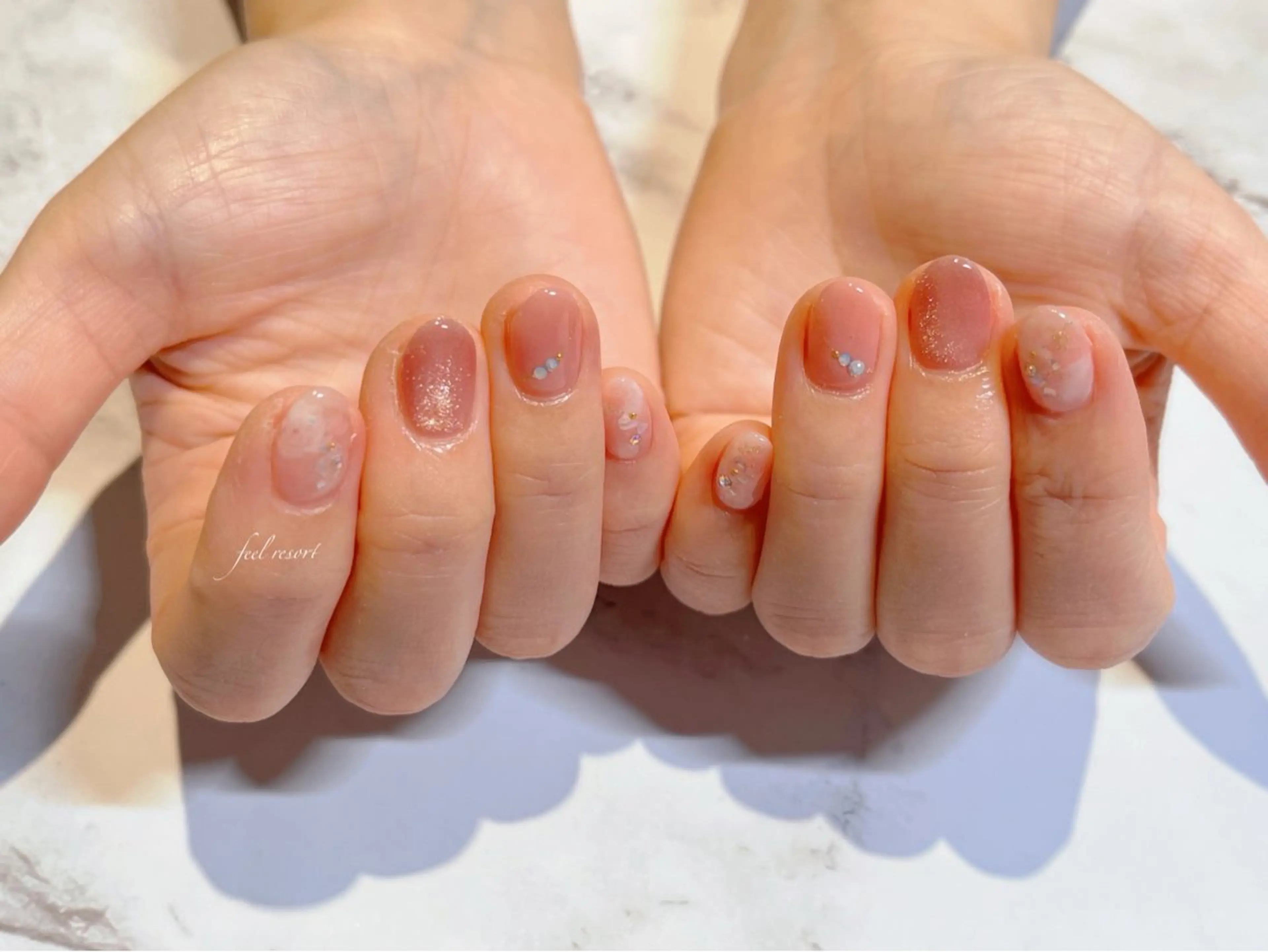 ネイル 長さ出し フットネイル フレンチネイル ジェルネイル ガラスフレンチ Lien（リアン） 銀座駅6分のネイルデザイン