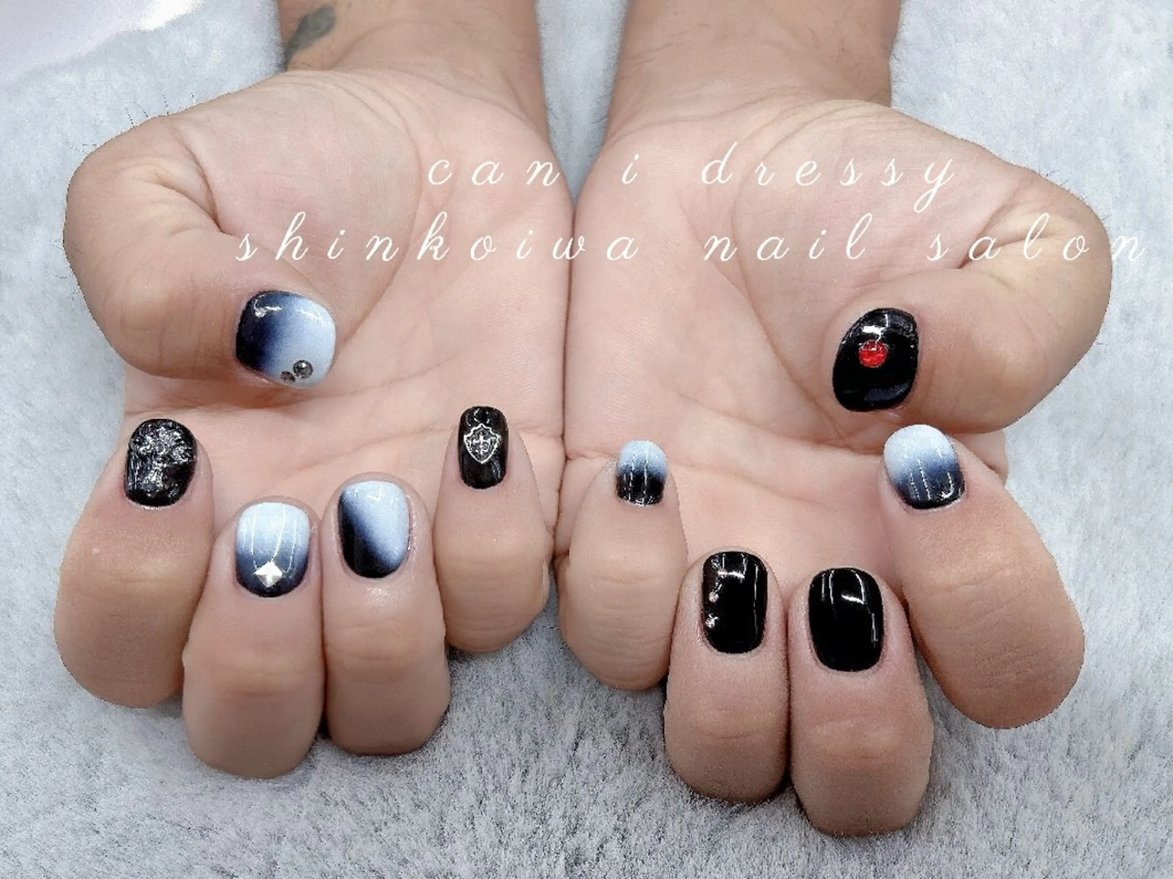 ネイル アートネイル グラデーション メンズネイル シルバー ホワイト キャンアイドレッシー 新小岩のネイルデザイン