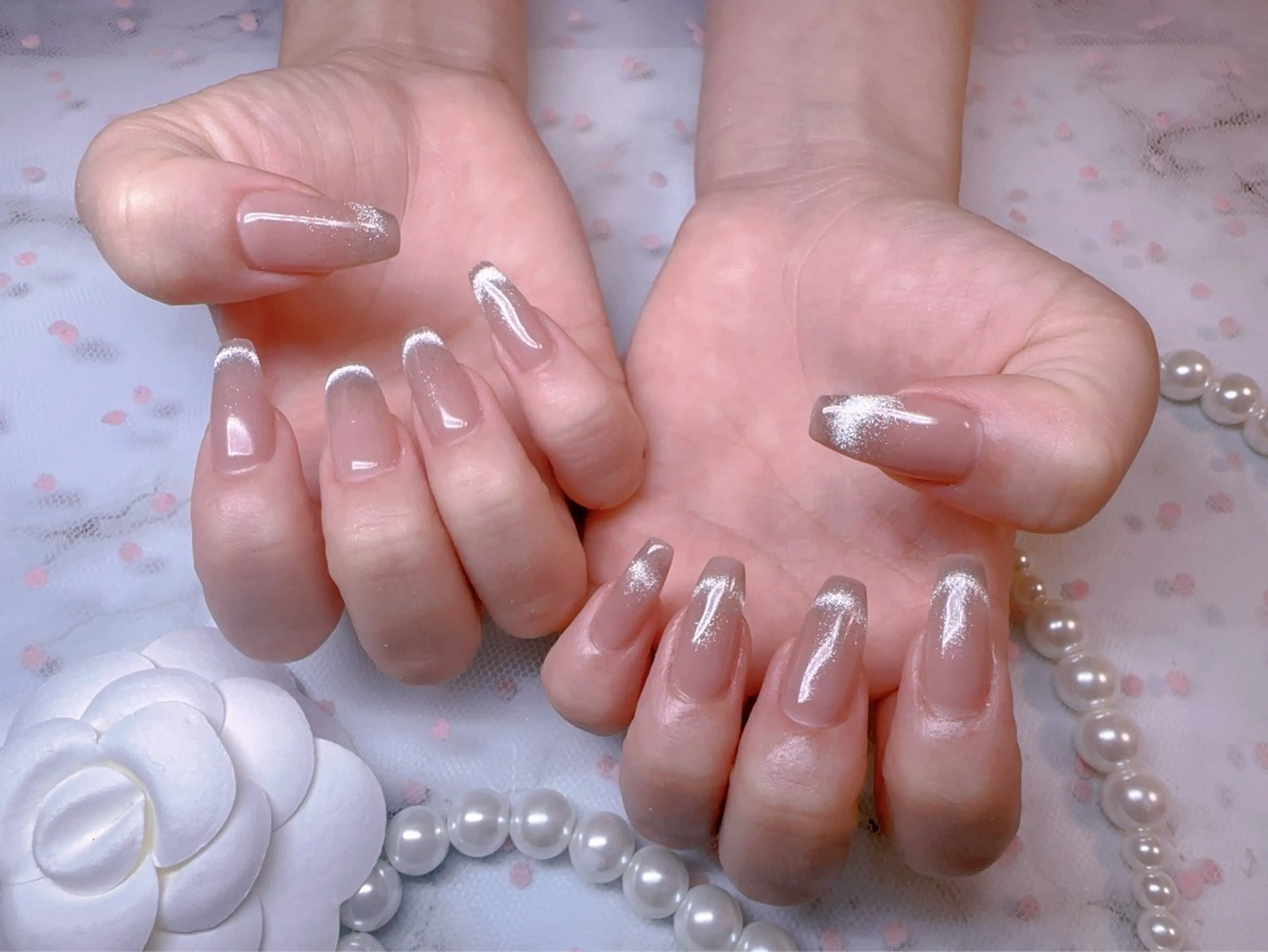 ネイル オーロラネイル 長さ出し フットネイル フレンチネイル 韓国ネイル ハンドネイル Belle nail salon 新小岩のネイルデザイン