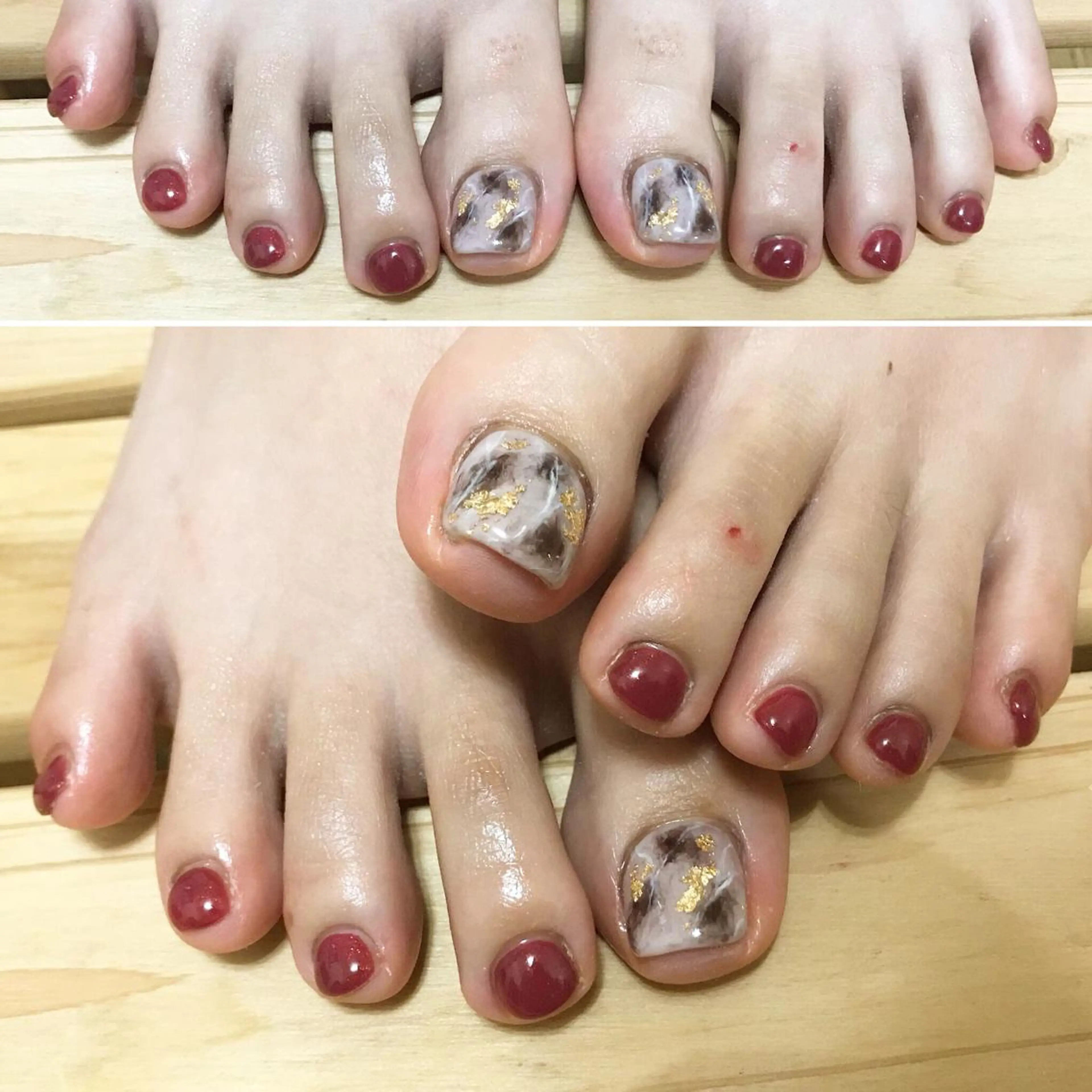 ネイル ボルドー フットネイル 大理石ネイル(マーブル) シンプルネイル 春ネイル nail fufla ♡yamane♡のネイルデザイン