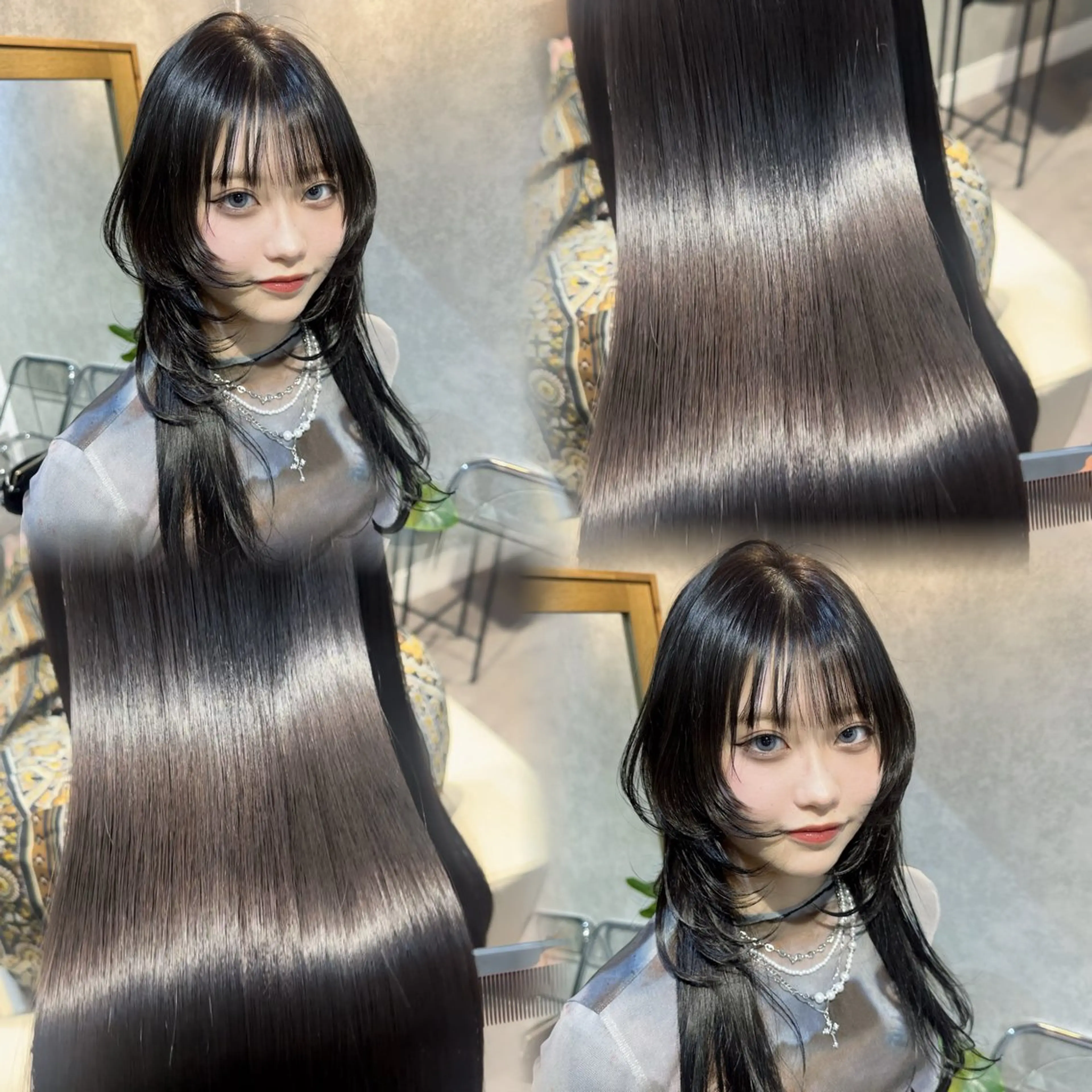 ロング カラー ヘアカラー トリートメント 銀座レイヤーカット ×シースルー前髪のヘアスタイル