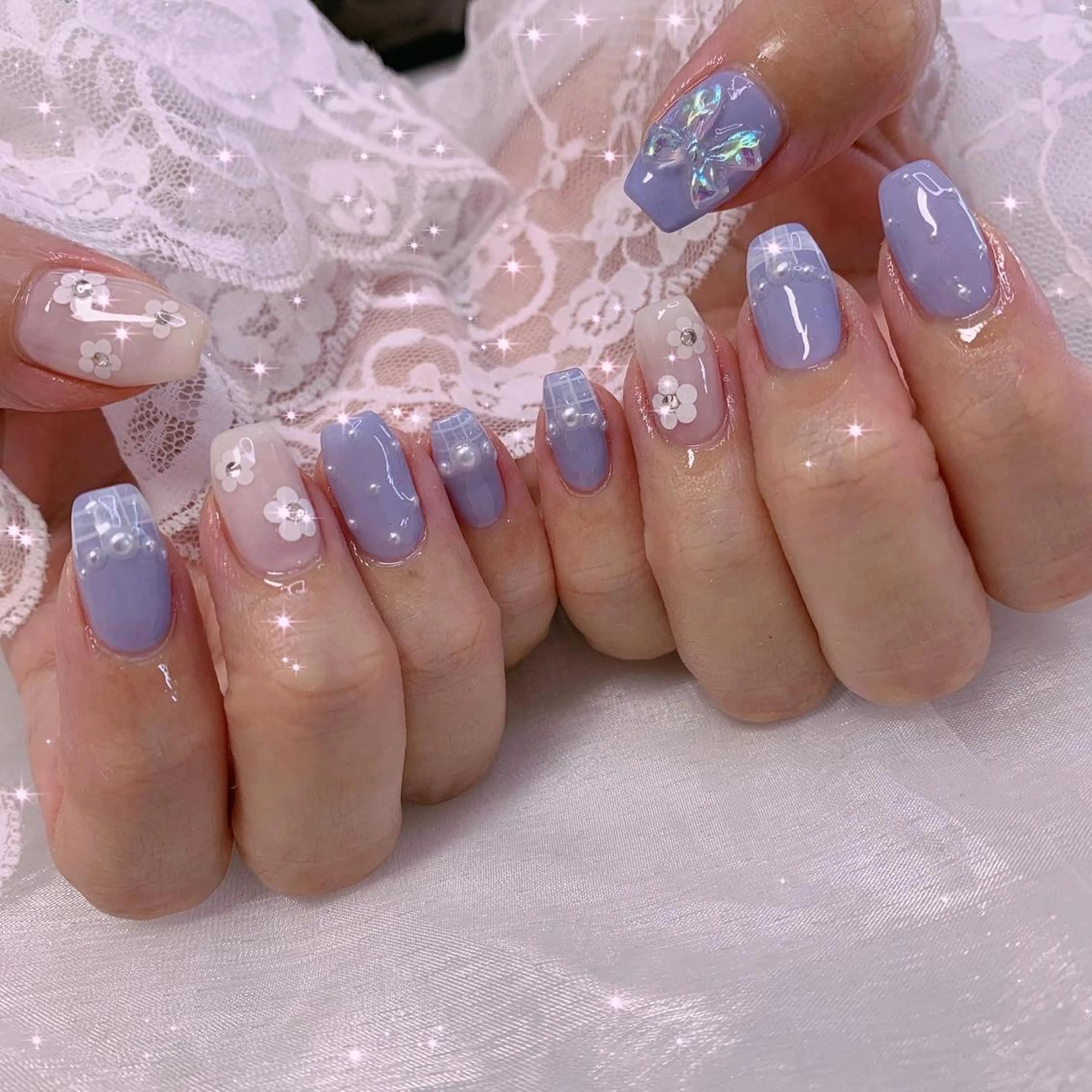 ネイル リボン ハンドネイル La neige* yuki 🐩🌙のネイルデザイン