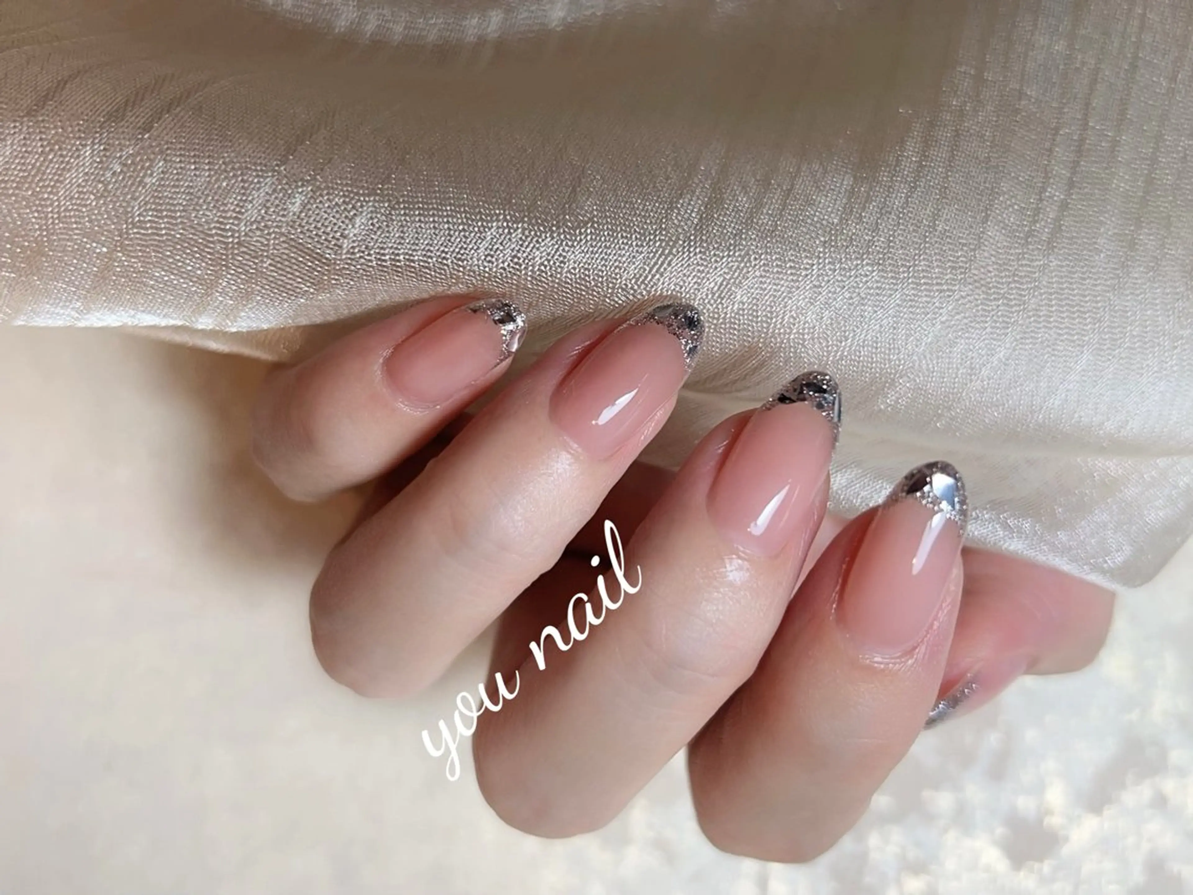 ネイル フレンチネイル ガラスフレンチ キラキラネイル ピンク ハンドネイル You nailのネイルデザイン