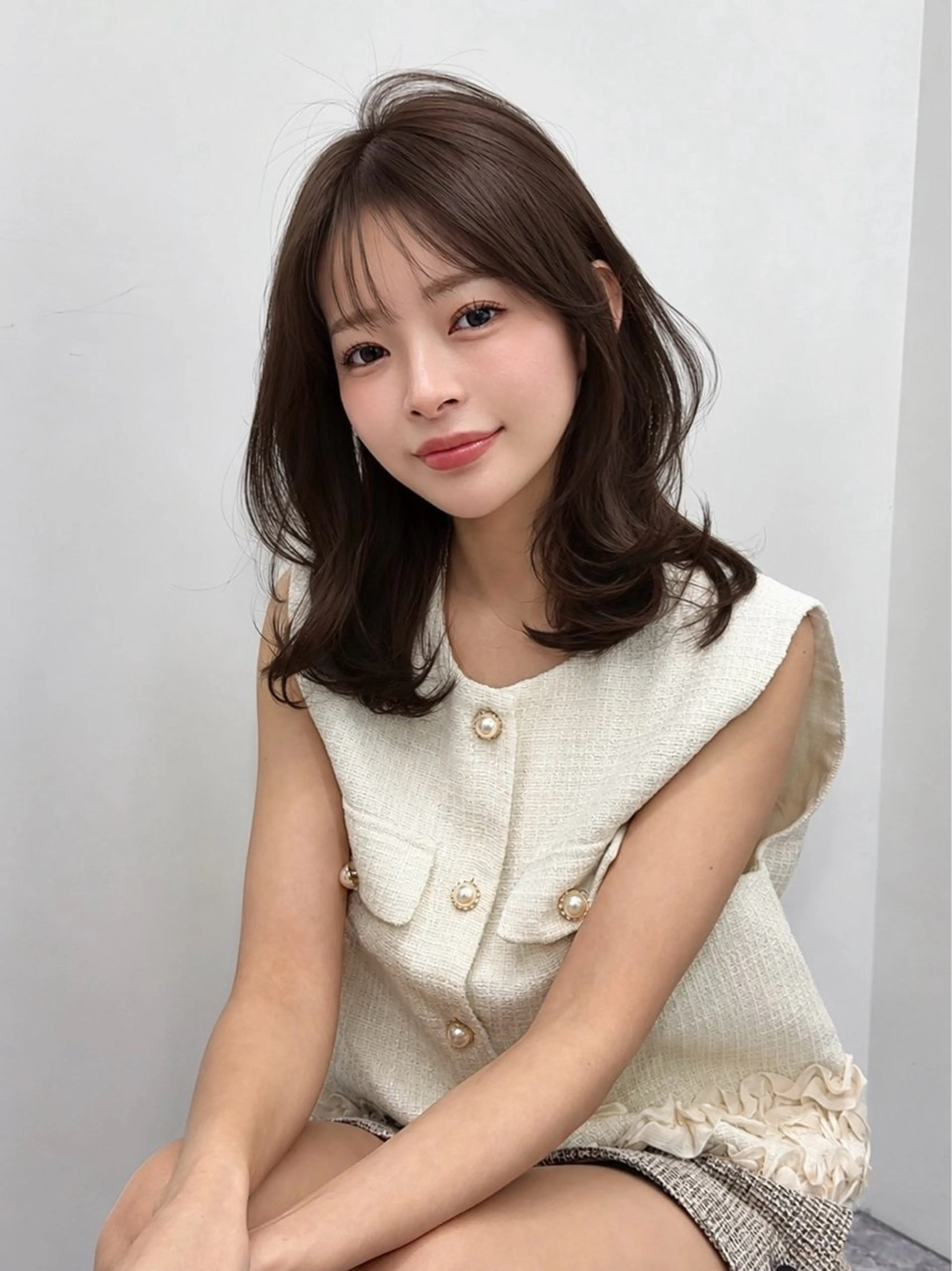 ミディアム カラー カット ヘアカラー トリートメント ブリーチなしヘーゼル 🤎透明感カラー 唯のヘアスタイル