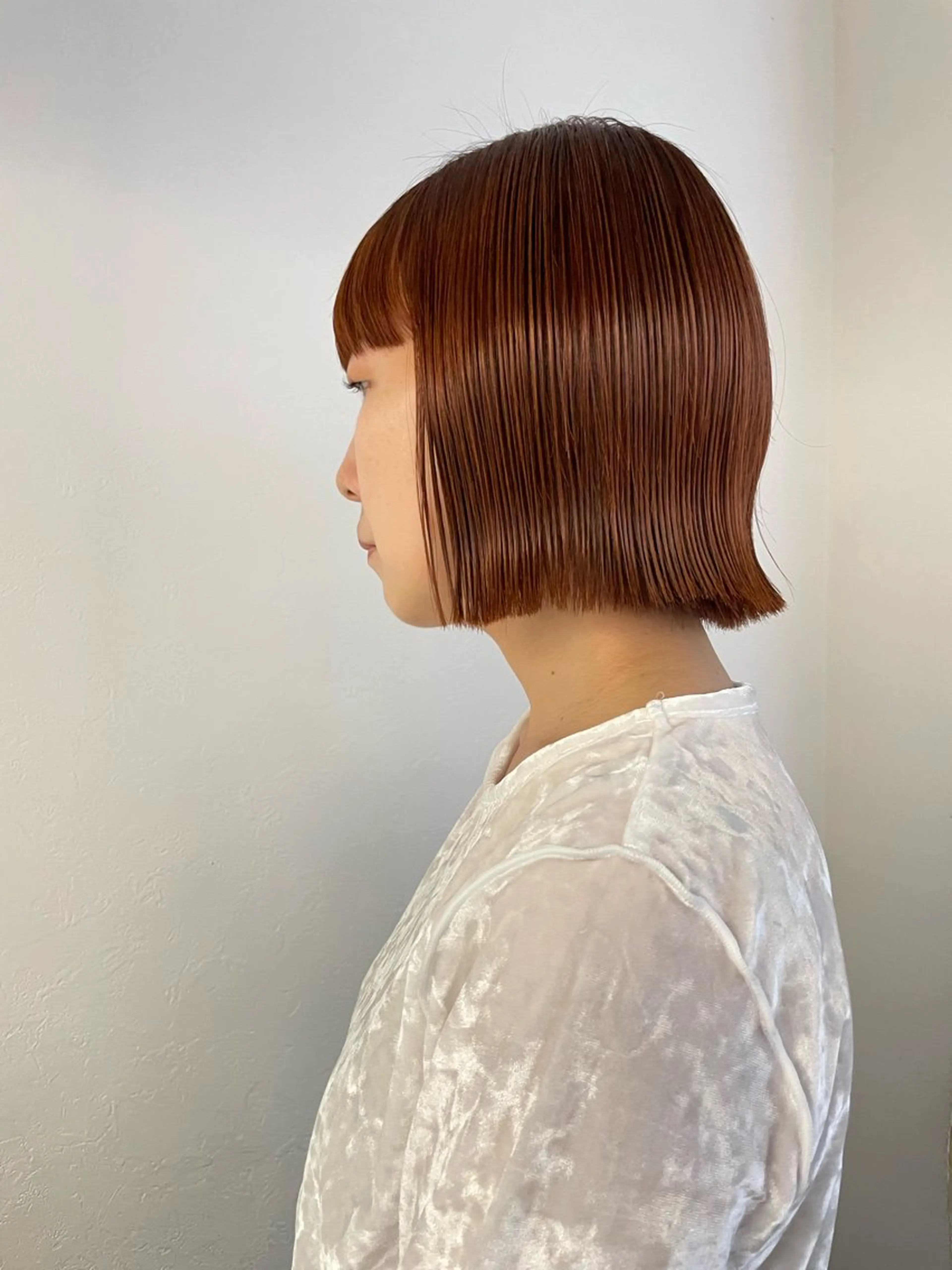 カラー オレンジ ピンクカラー ヘアカラー 水野谷愛/ボブ/ レイヤー/暖色カラーのヘアスタイル