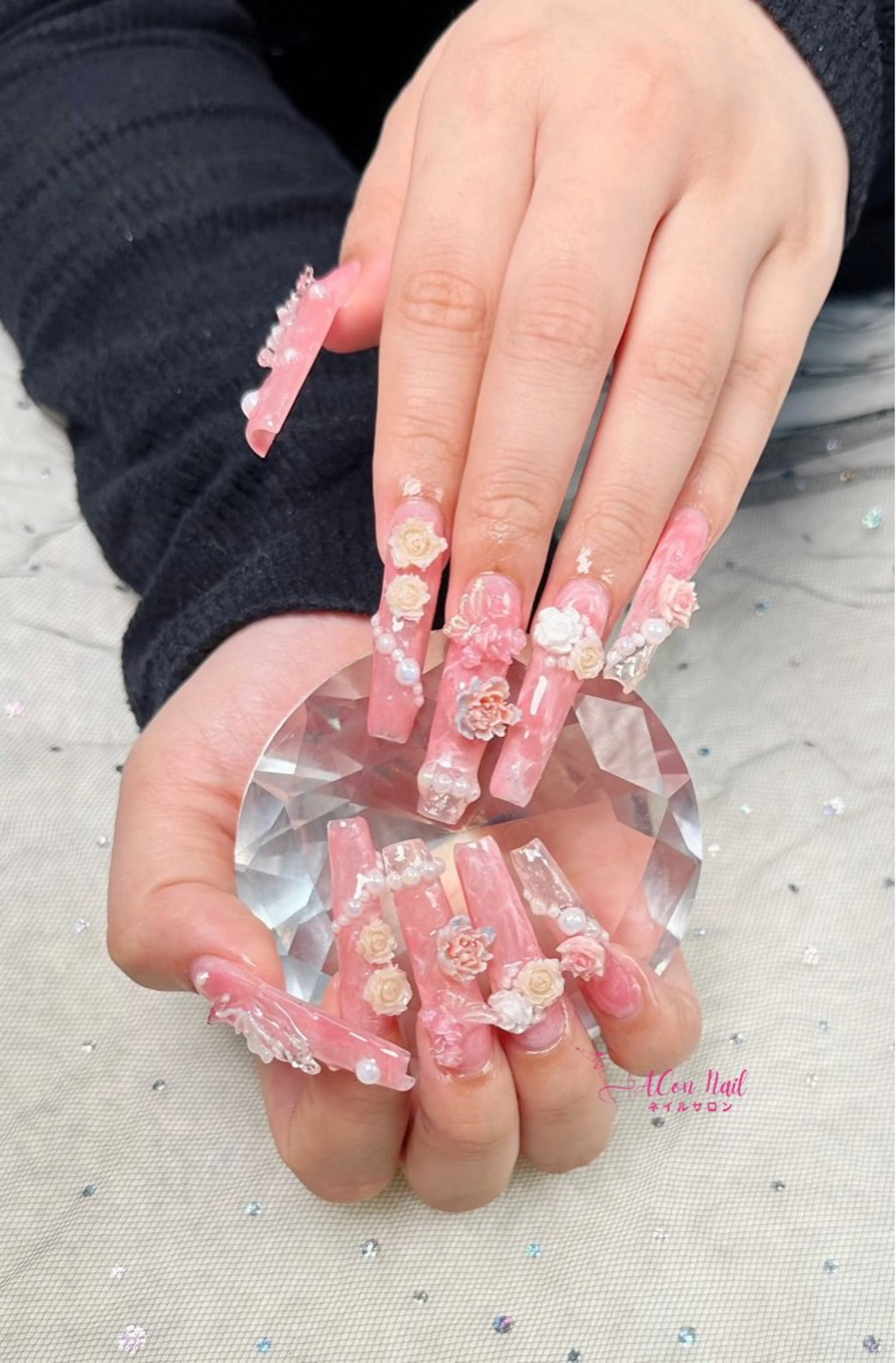 ネイル 桜ネイル 長さ出し フラワーネイル フレンチネイル ジェルネイル ハンドネイル ACon NailSalonのネイルデザイン