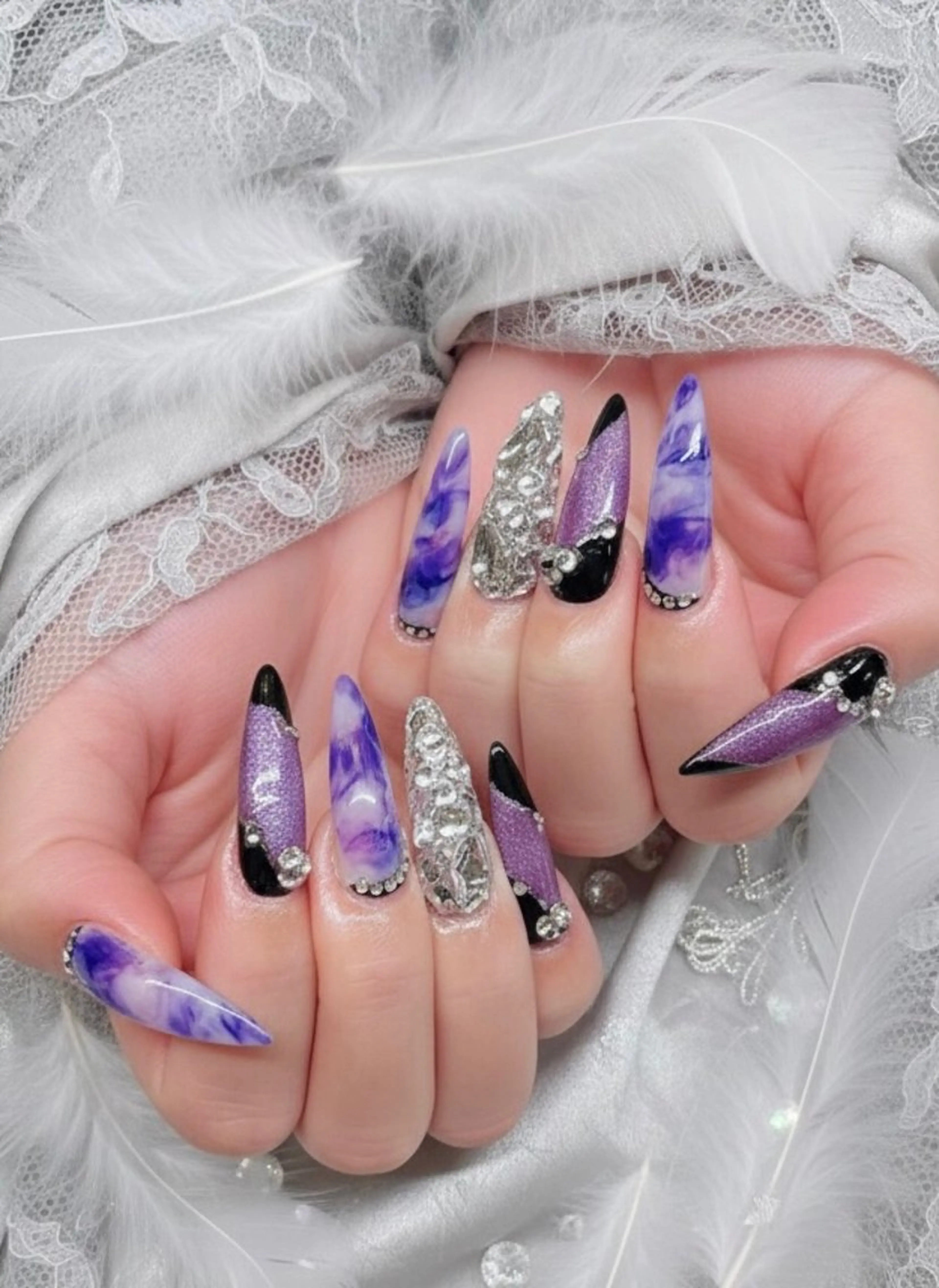 ネイル 大理石ネイル(マーブル) パープル ハンドネイル UNABOMBA (24時間営業)のネイルデザイン