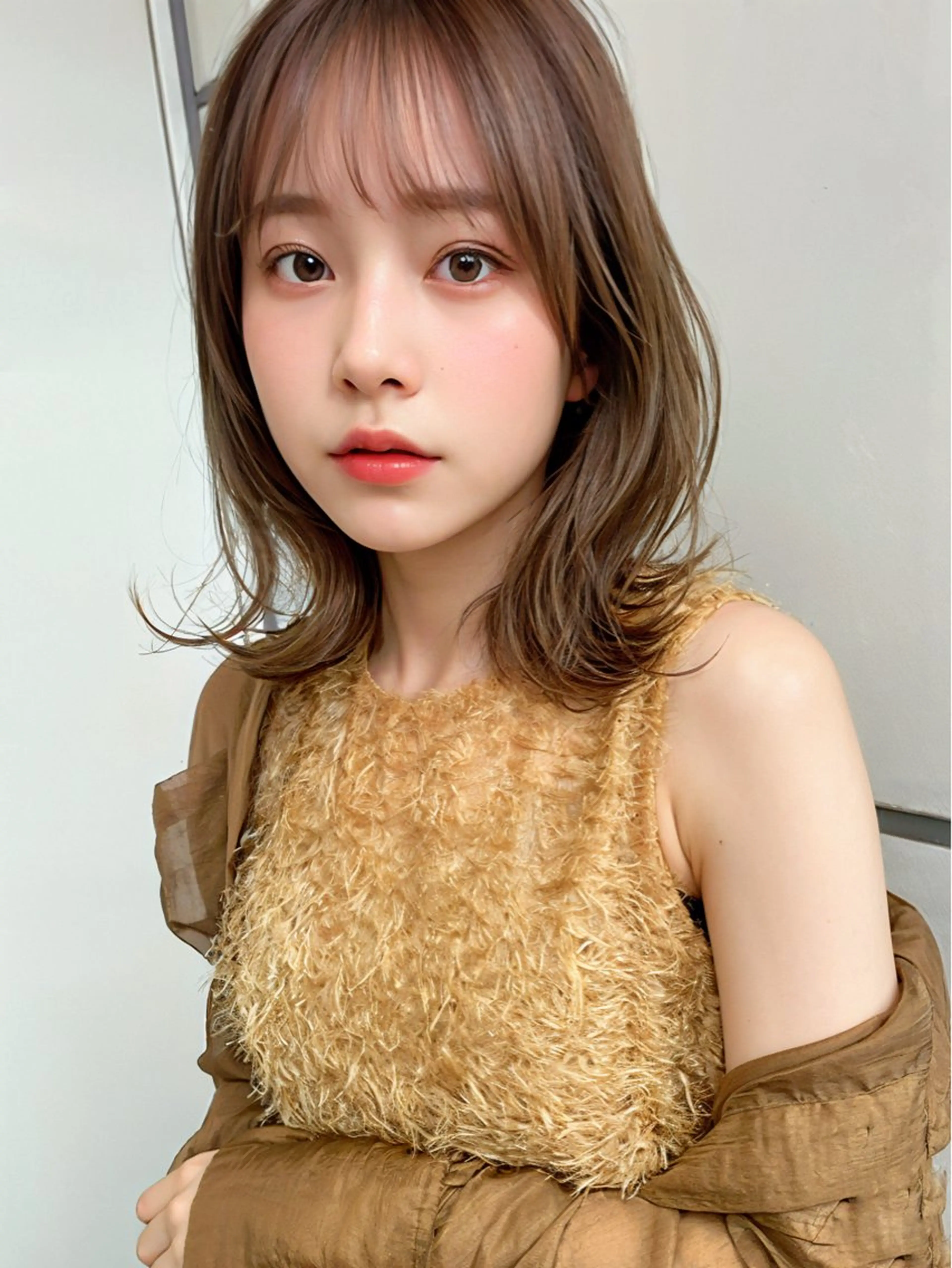 ミディアム カラー 切りっぱなしボブ ボブレイヤー ボブ くびれヘア 顔まわりレイヤー カット ヘアカラー 結べるレイヤーボブ くびれLady表参道のヘアスタイル