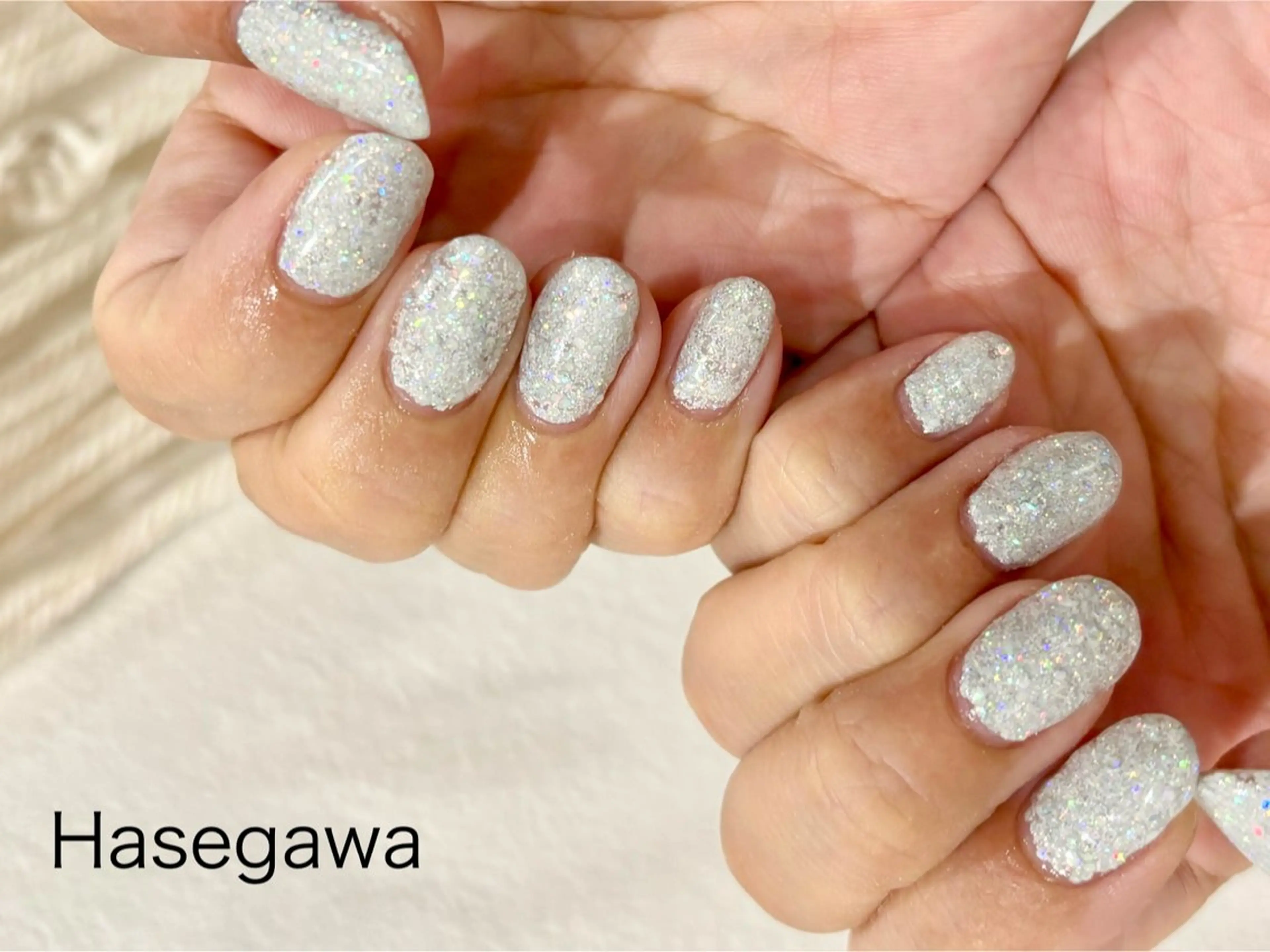 ネイル ラメ(グリッター) ホワイト ハンドネイル DROP 長谷川のネイルデザイン