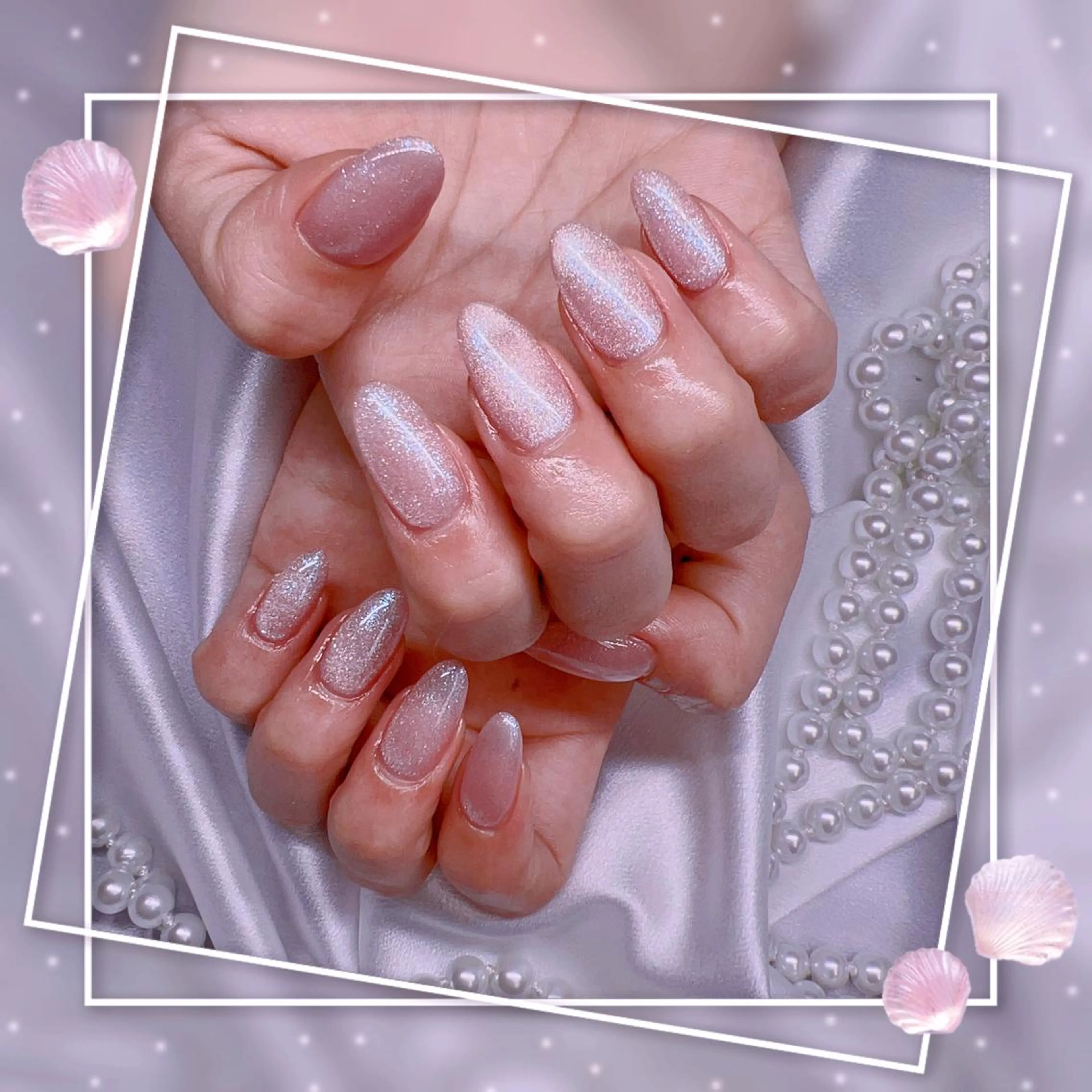 ネイル フレンチネイル キラキラネイル 韓国ネイル マグネットネイル マグネットフレンチ ハンドネイル ハンドケア Chill Nailsalonのネイルデザイン