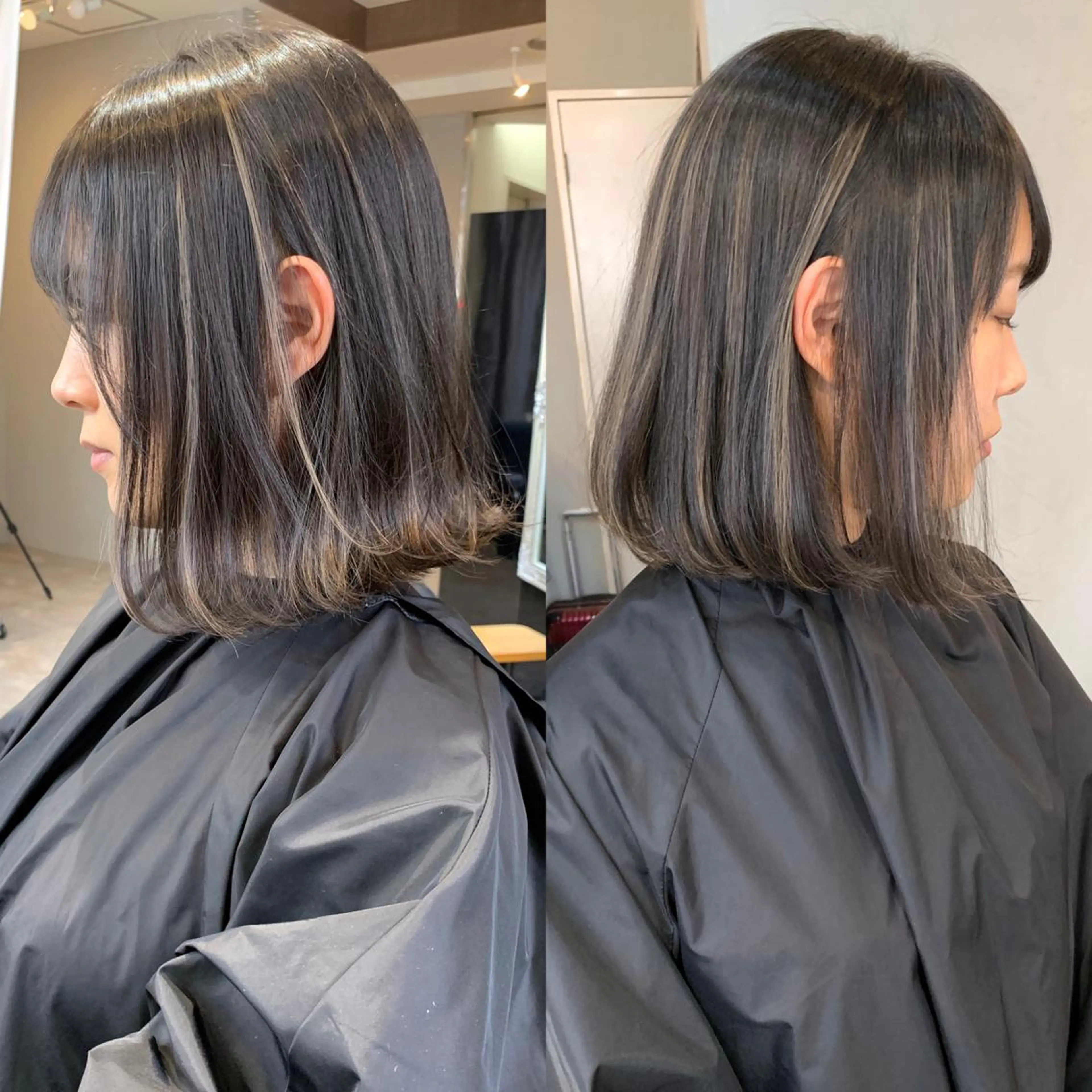 ミディアム カラー ハイライトカラー ハイライト カット ヘアカラー トリートメント YUSUKE レイヤーカットカラーのヘアスタイル
