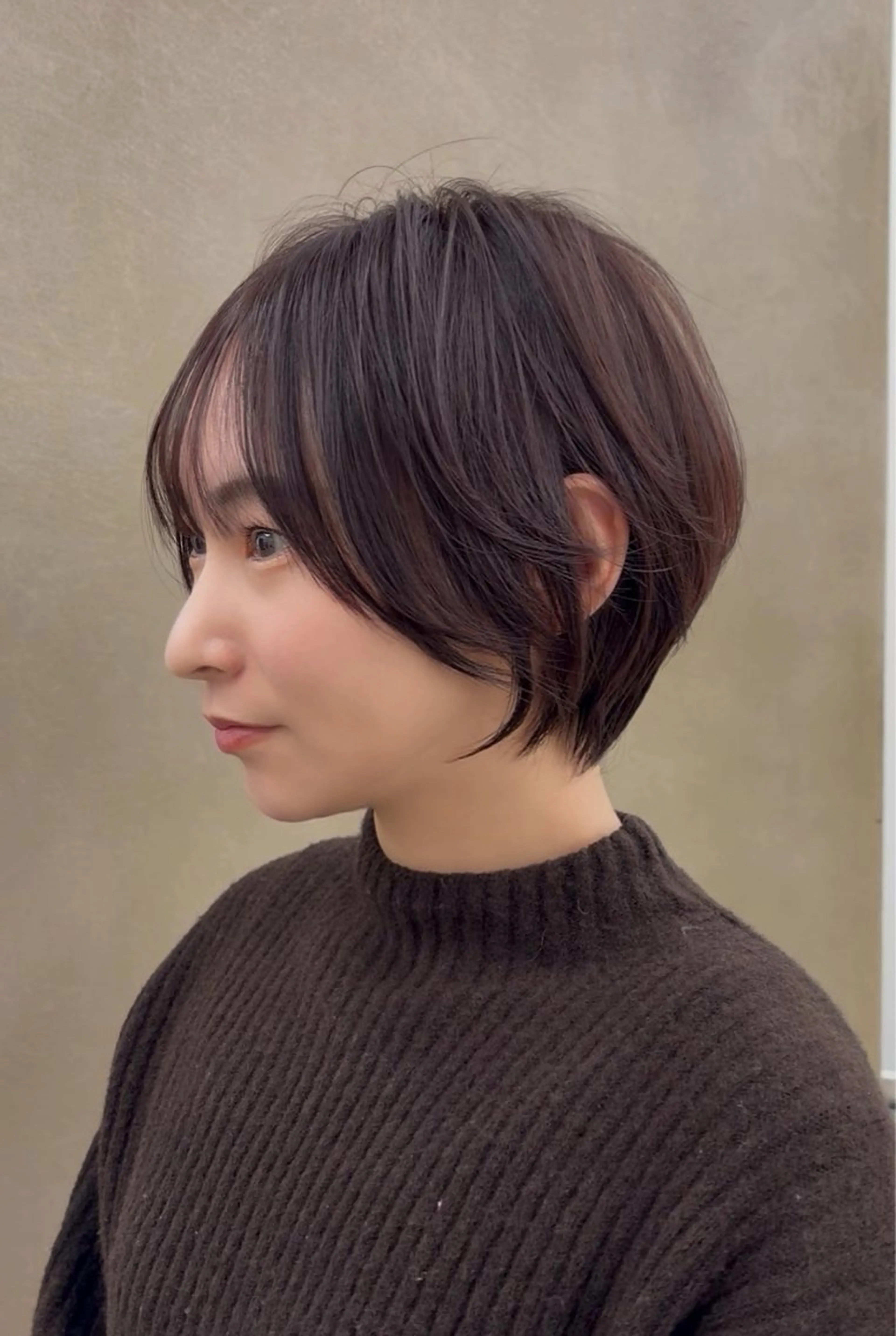 ショート カラー ブラウンカラー ナチュラルブラウン くびれヘア 似合わせカット ショートヘア カット ヘアカラー トリートメント 名駅/ショート/ボブ 透明感カラー/優里のヘアスタイル