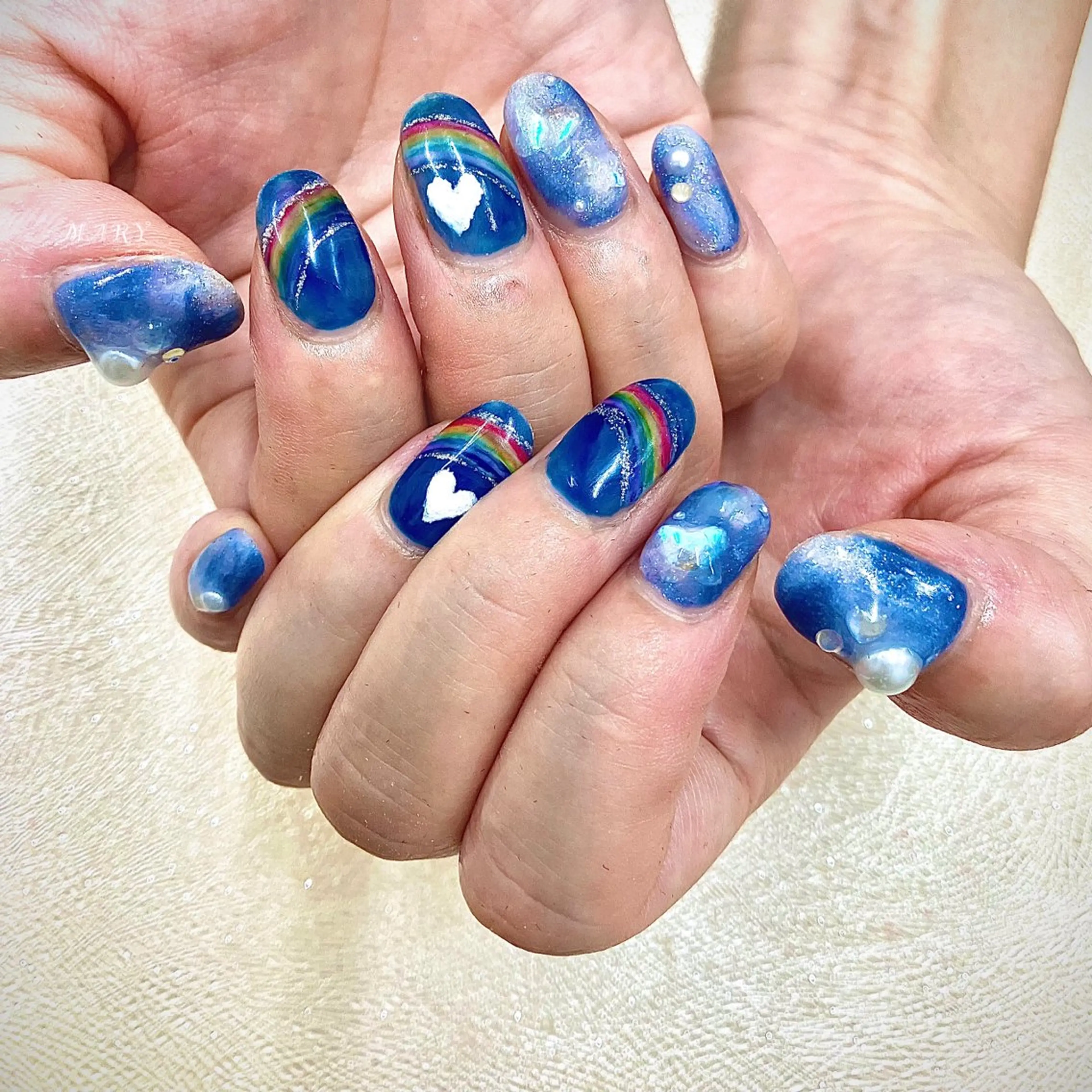 ネイル ブルー ニュアンスネイル ワンカラーネイル ハンドネイル Mary nail .narumiのネイルデザイン