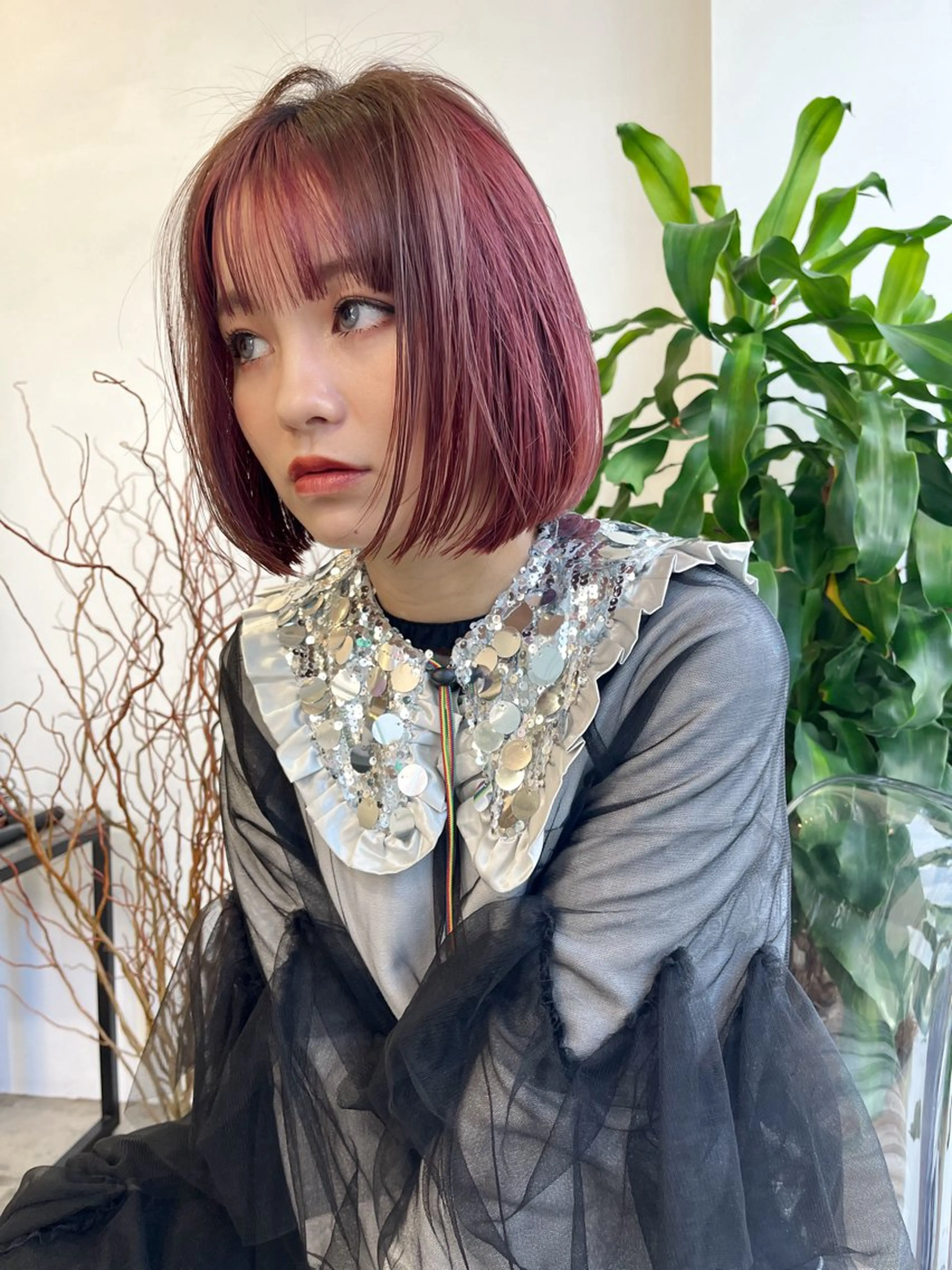 ミディアム 似合わせカット カット ヘアカラー ハイトーン/顔まわり Nina💒のヘアスタイル