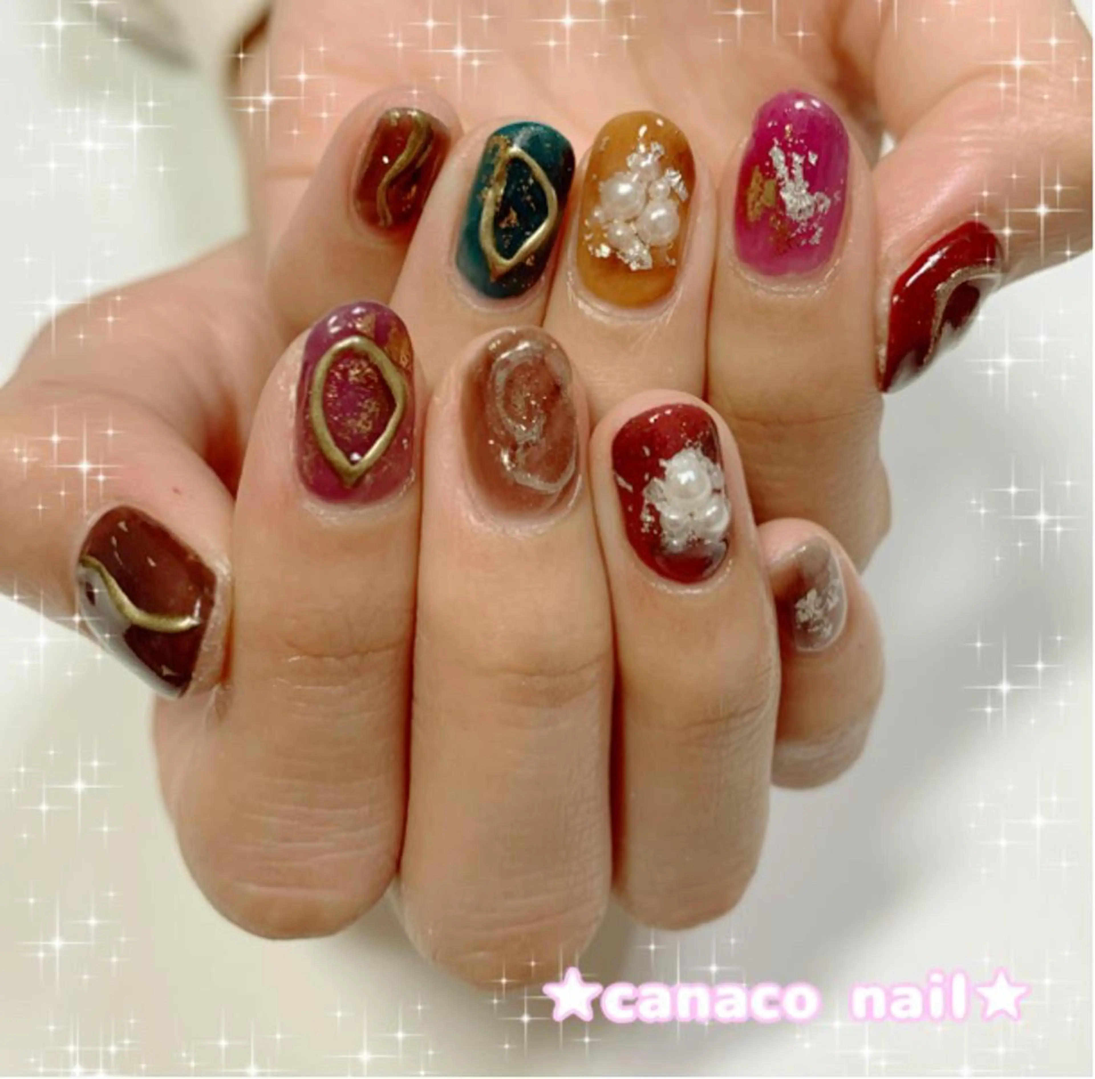 ネイル アートネイル ジェルネイル パラジェル ストーンネイル ハンドネイル ハンドケア ベテランネイル cnc  nailのネイルデザイン