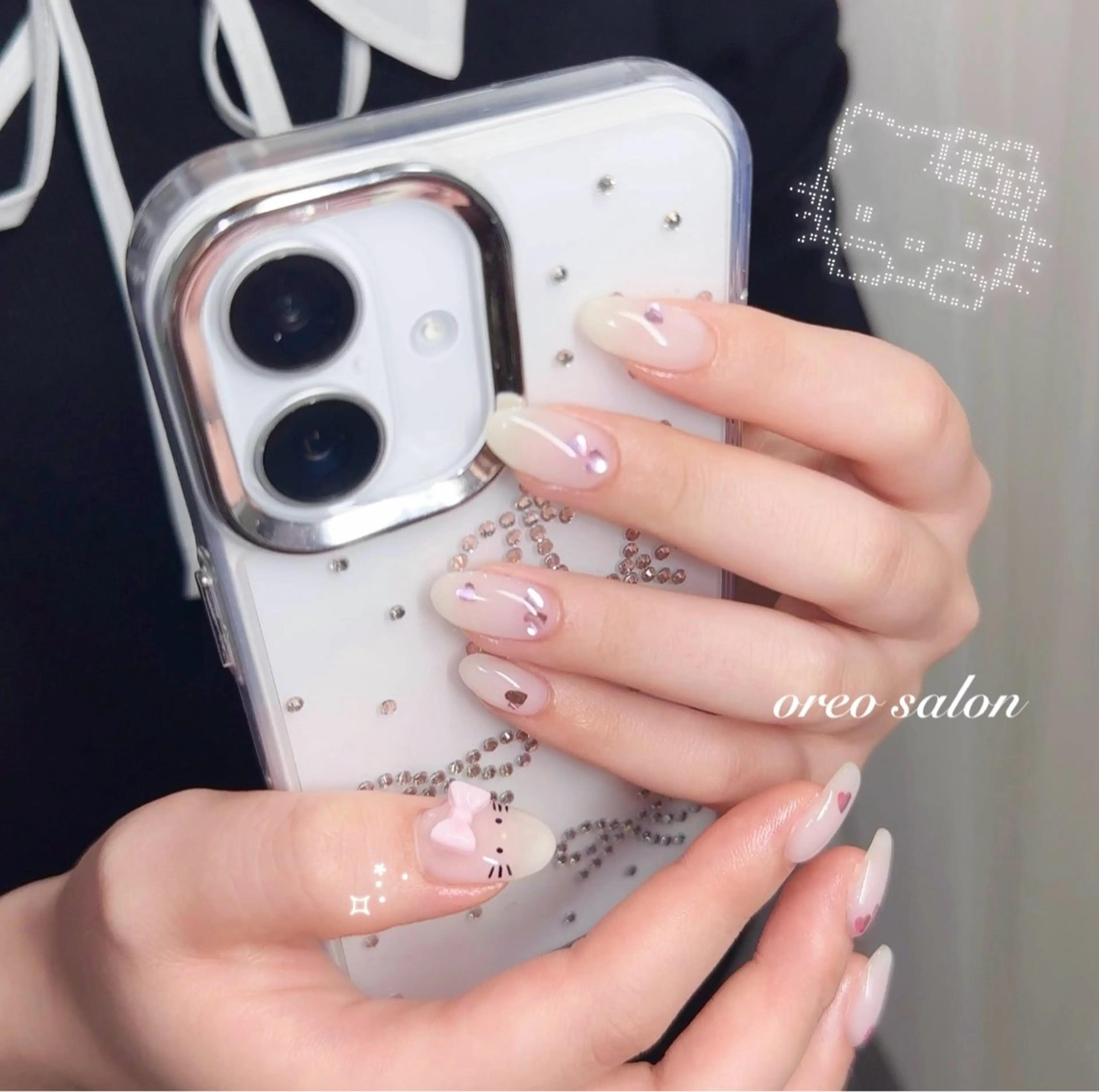 ネイル フラッシュネイル ジェルネイル ガーリー ハート キラキラネイル oreo salon miyu 池袋のネイルデザイン