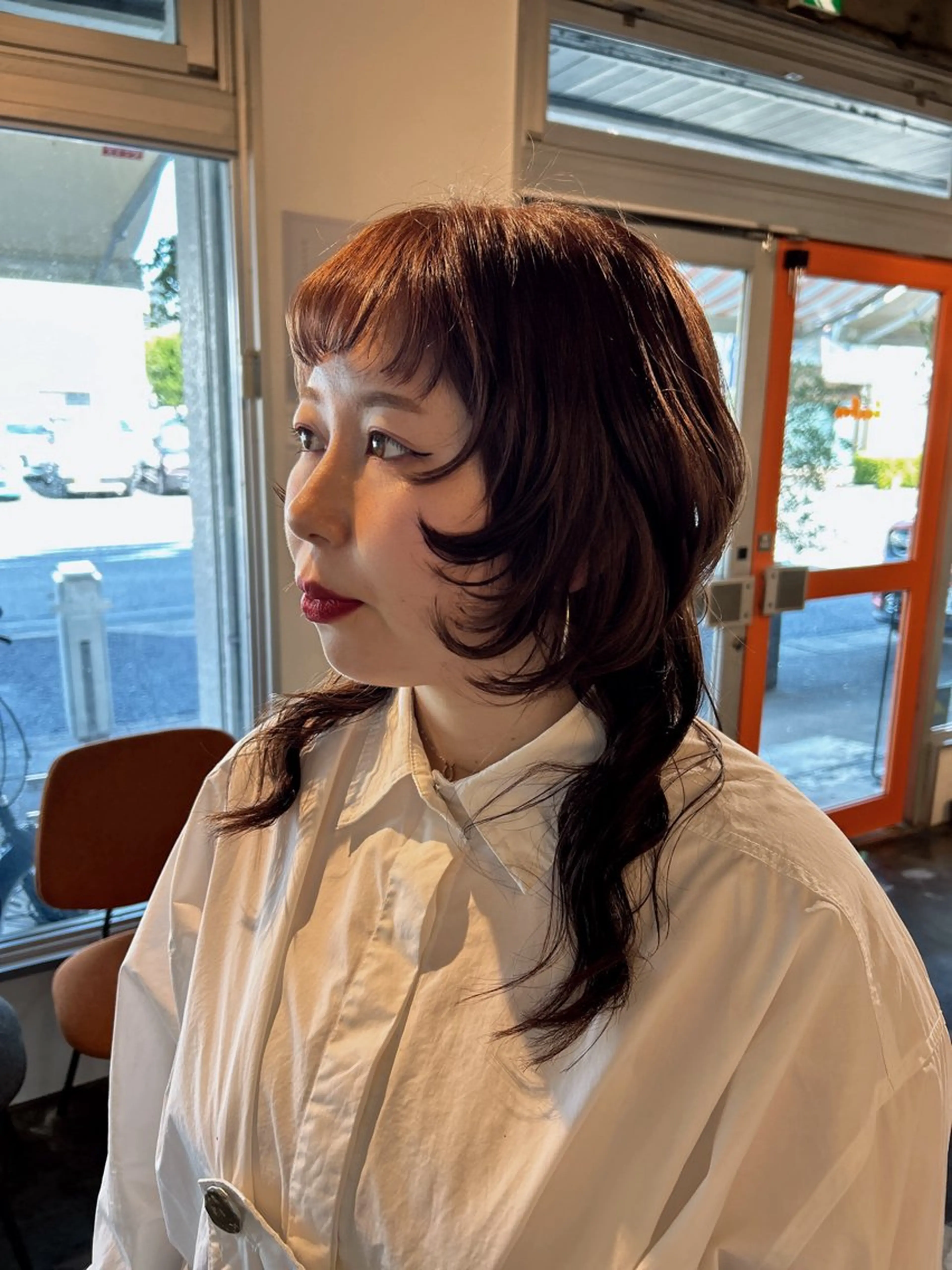 ミディアム 顔周りカット レイヤーカット ウルフカット shiho/レイヤー /透明感カラーのヘアスタイル