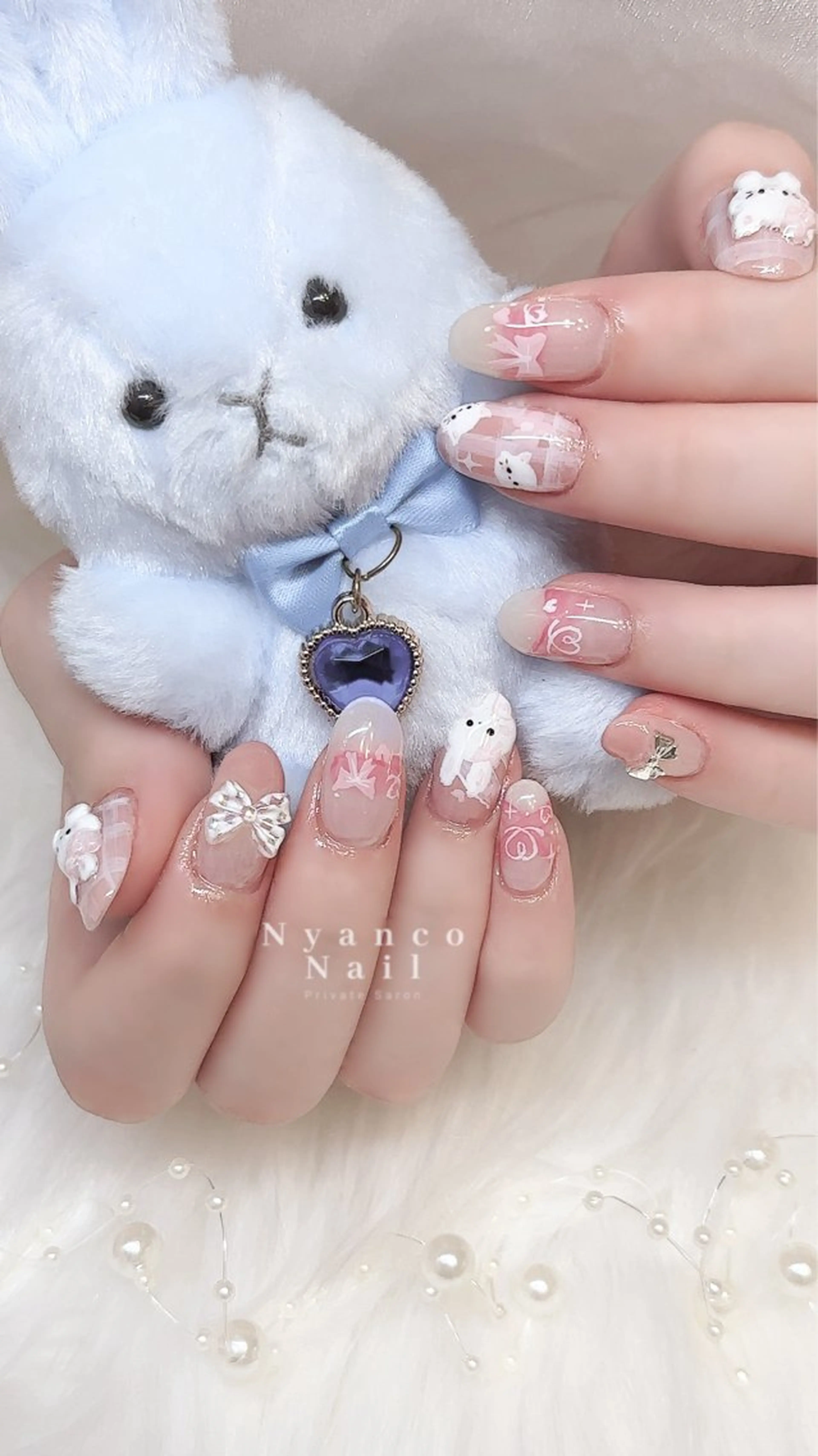 ネイル ジェルネイル 氷ネイル・うるうるネイル キラキラネイル ロングネイル 夏ネイル Nyanco Nailのネイルデザイン