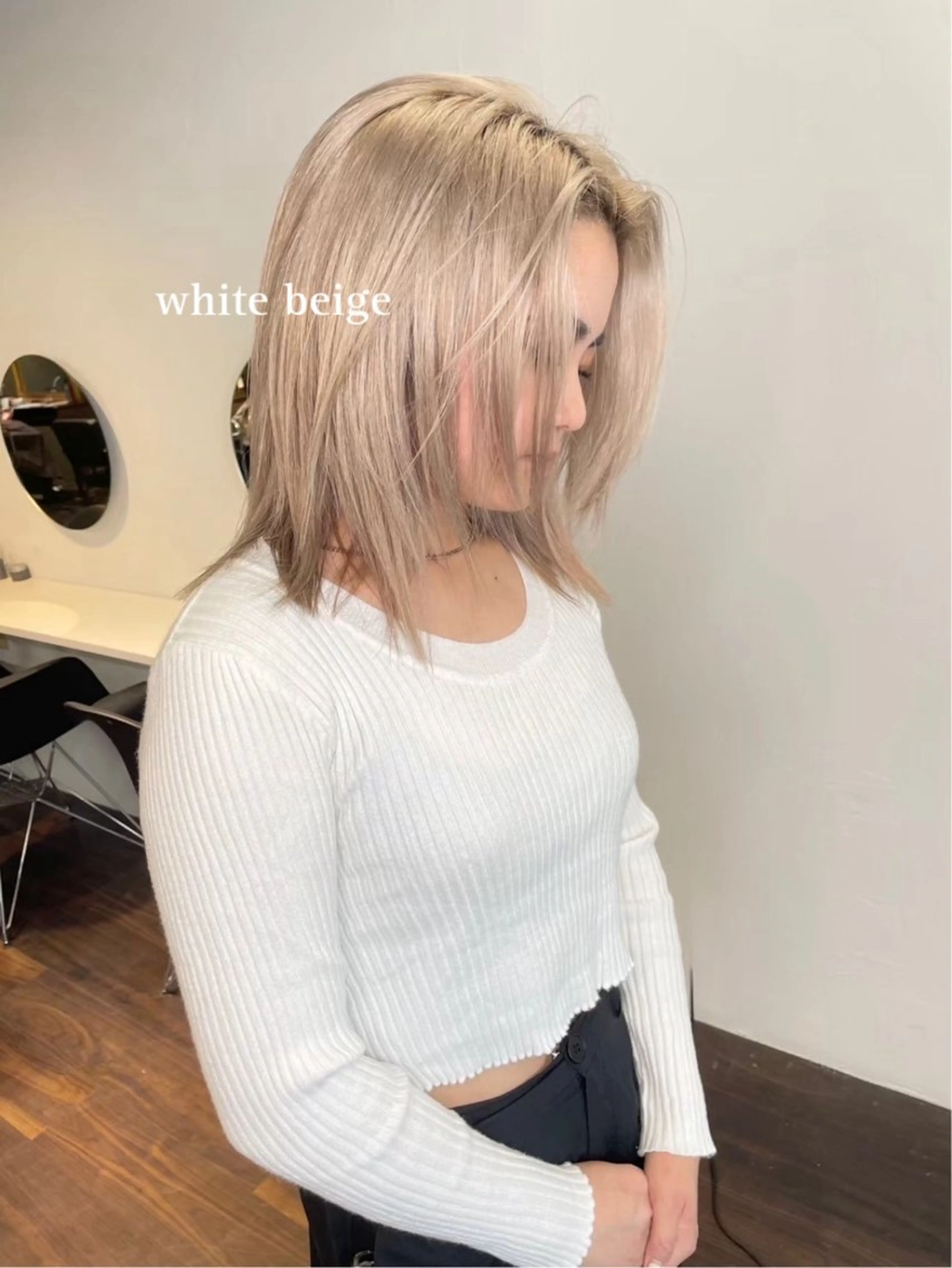 ミディアム カラー ベージュカラー ブリーチ ハイトーンカラー ホワイトベージュ ヘアカラー トリートメント 髪質改善🫧 カラー特化/Hinaのヘアスタイル