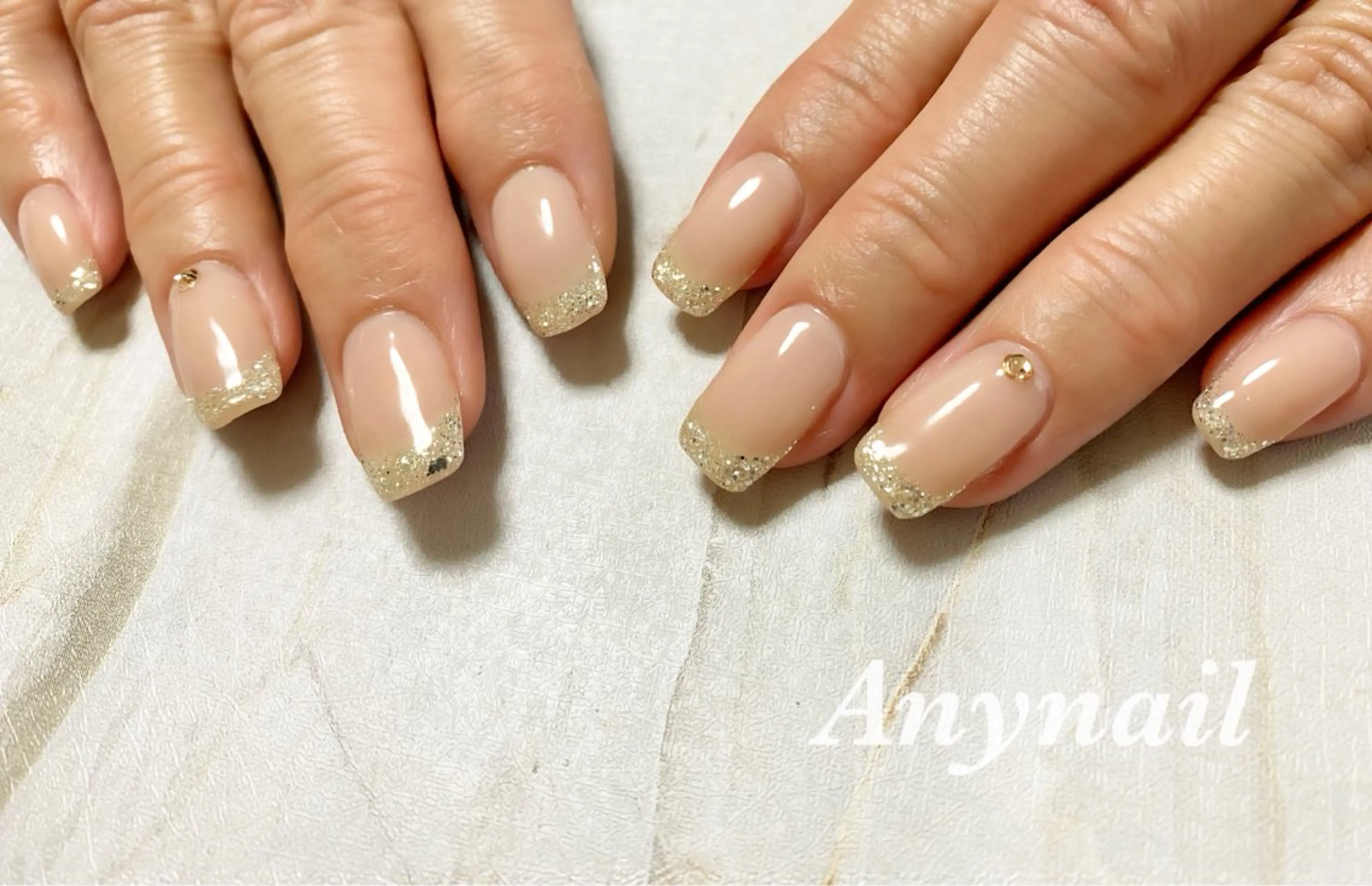 ネイル ブルー フレンチネイル ラメ(グリッター) 春ネイル ハンドネイル 岩澤 恵子のネイルデザイン