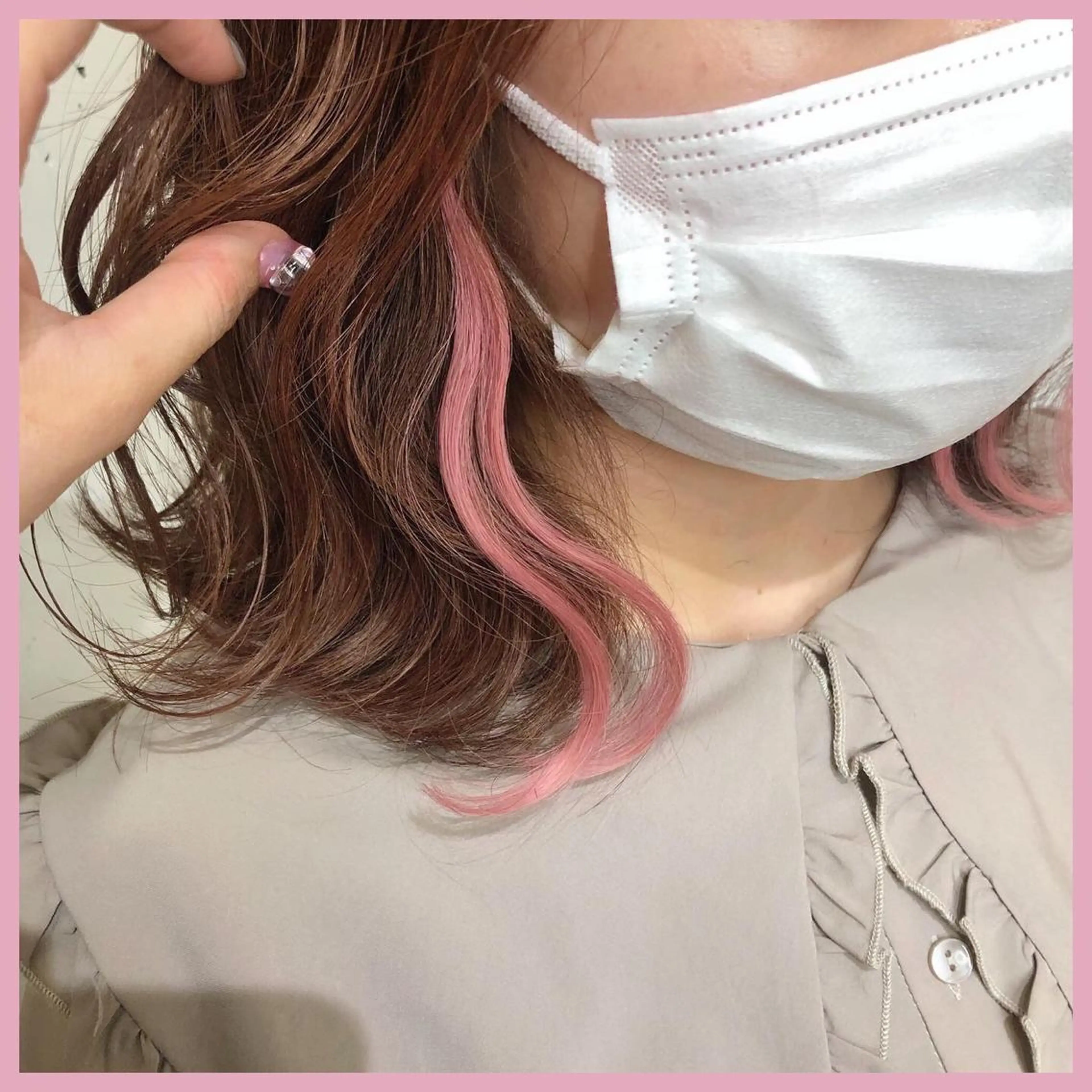 ミディアム カラー パーマ ヘアアレンジ 編み込みエクステ シールエクステ イヤリングカラー ピンクカラー エクステ カット エクステ ヘアセット 八巻 晴香のヘアスタイル