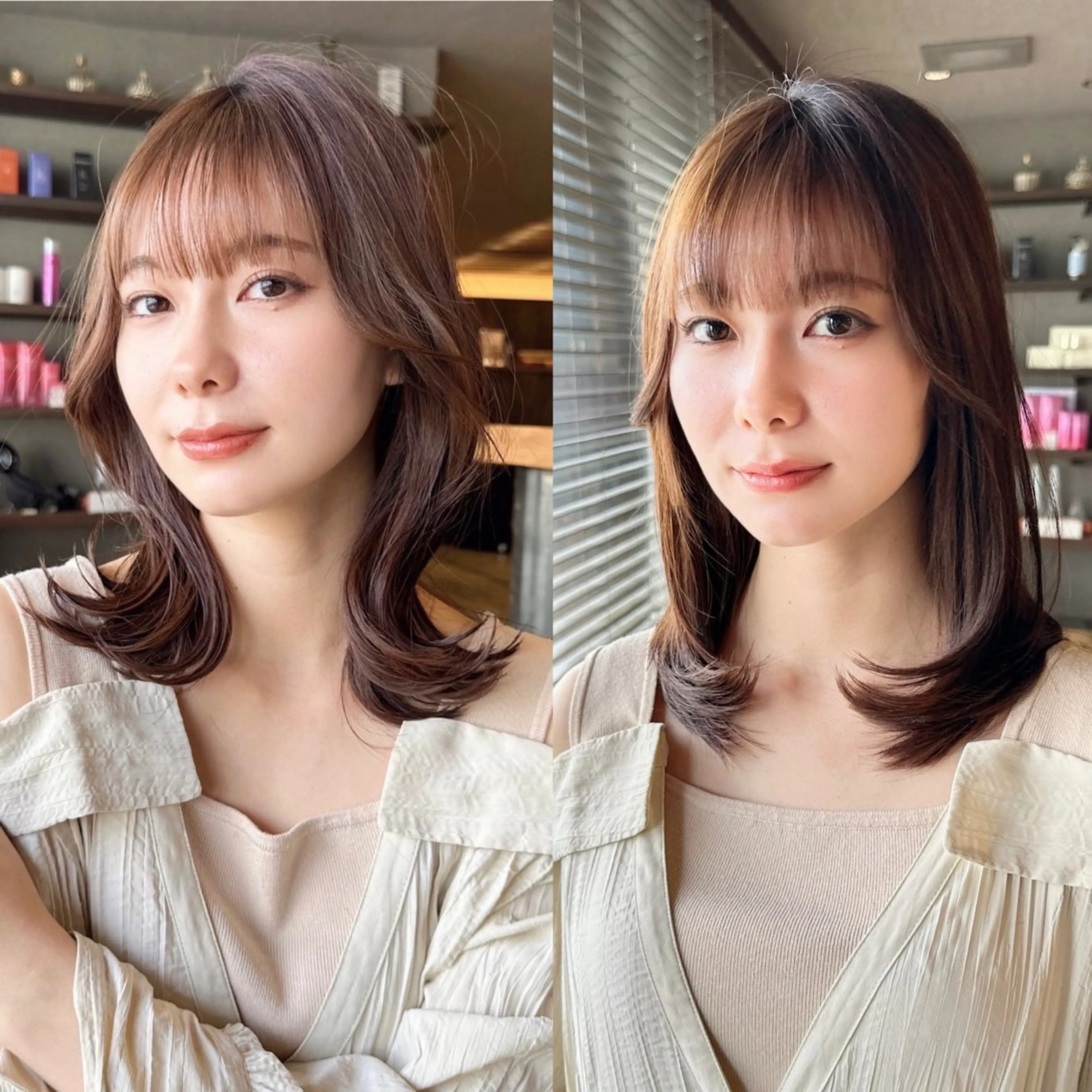 セミロング 韓国風ヘア 外ハネヘア カット ヘアカラー トリートメント 似合わせ松本 容政のヘアスタイル