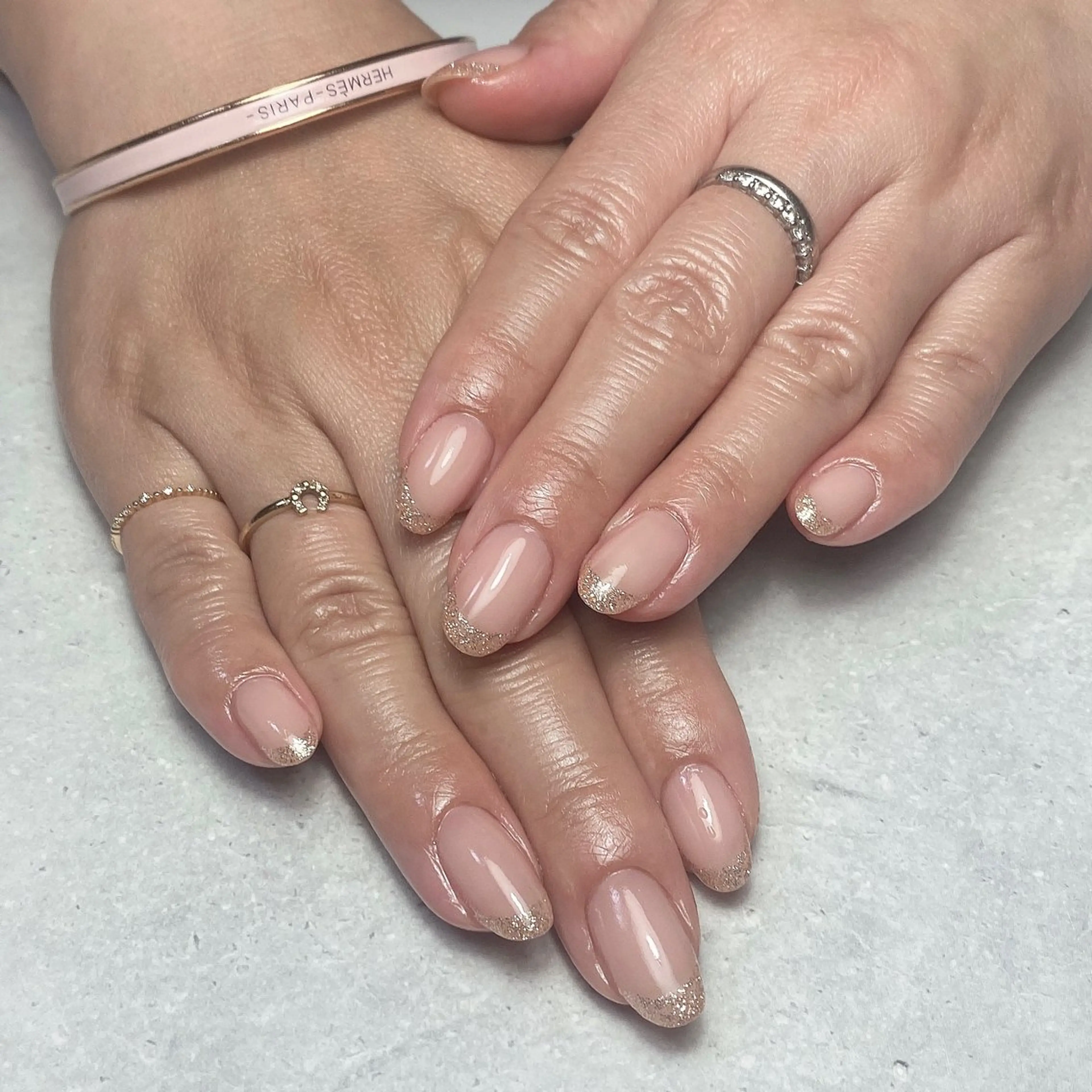 ネイル フレンチネイル ラメ(グリッター) ハンドネイル 自爪育成nail fachuriのネイルデザイン