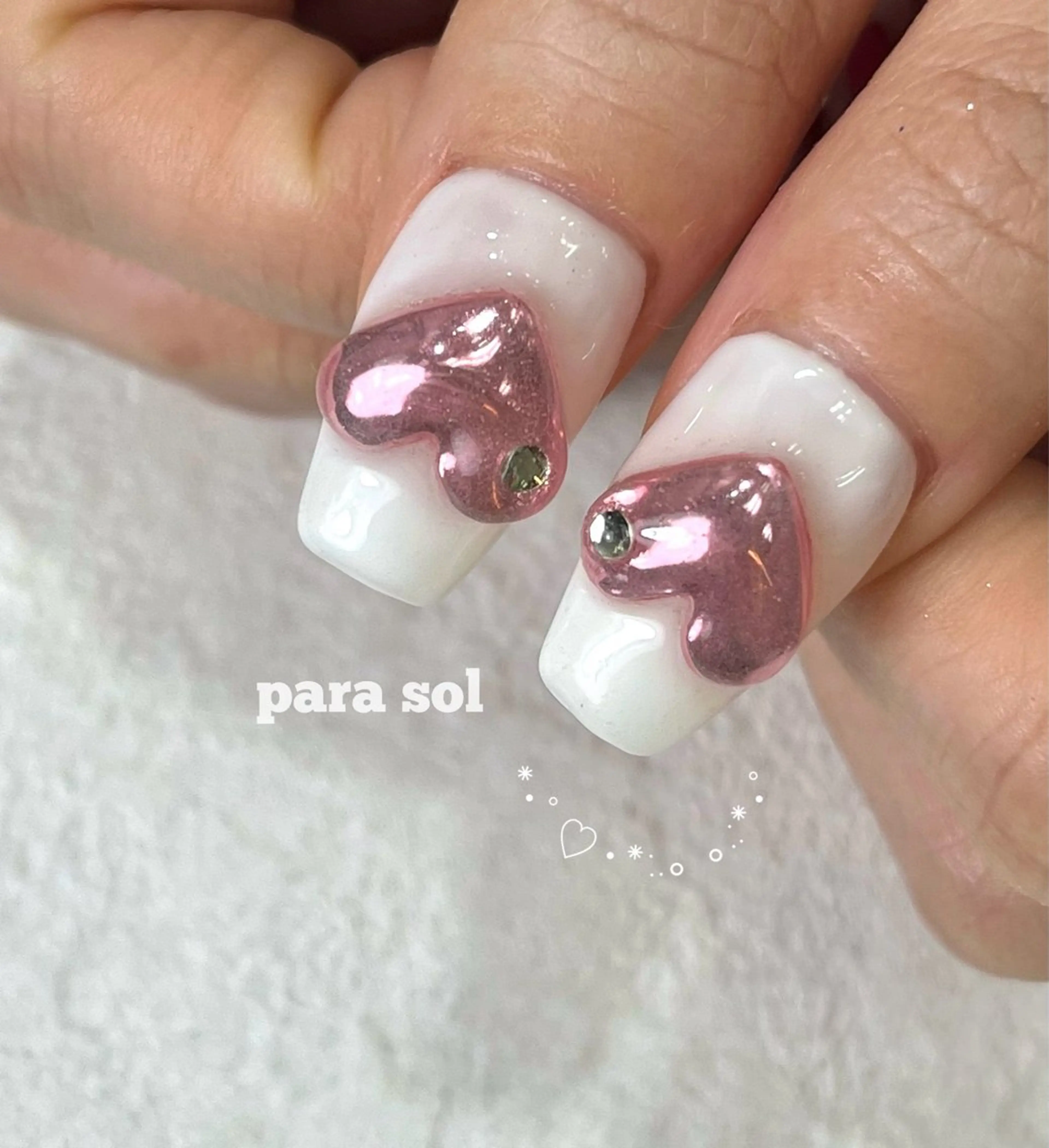 ネイル アートネイル ハート ミラーネイル ピンク ハンドネイル フットネイル Para Sol nail　Maoのネイルデザイン