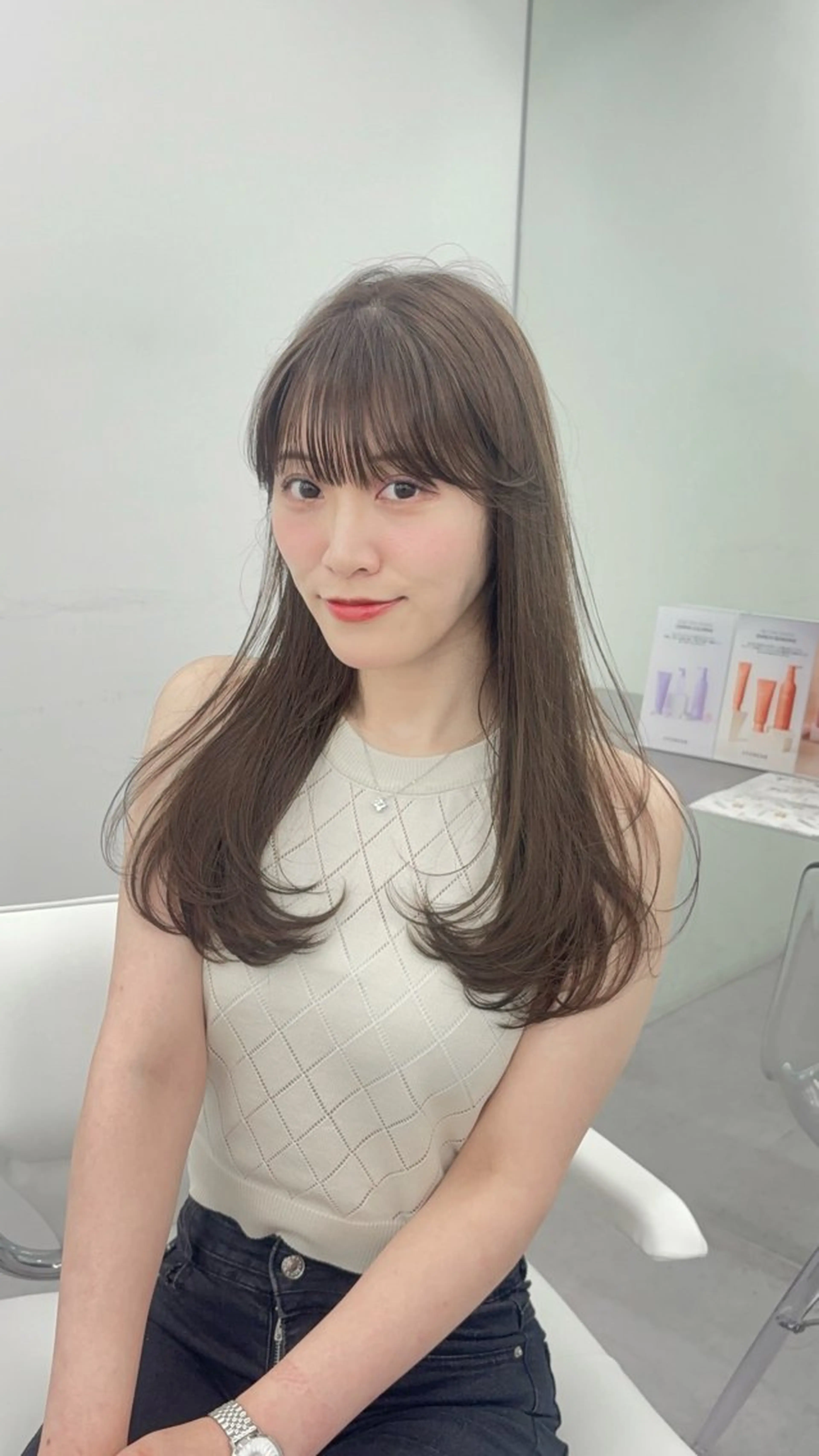 ロング カラー 小顔カット カット ヘアカラー トリートメント 韓国ヘア/レイヤー/ 顔まわり足立遥奈のヘアスタイル