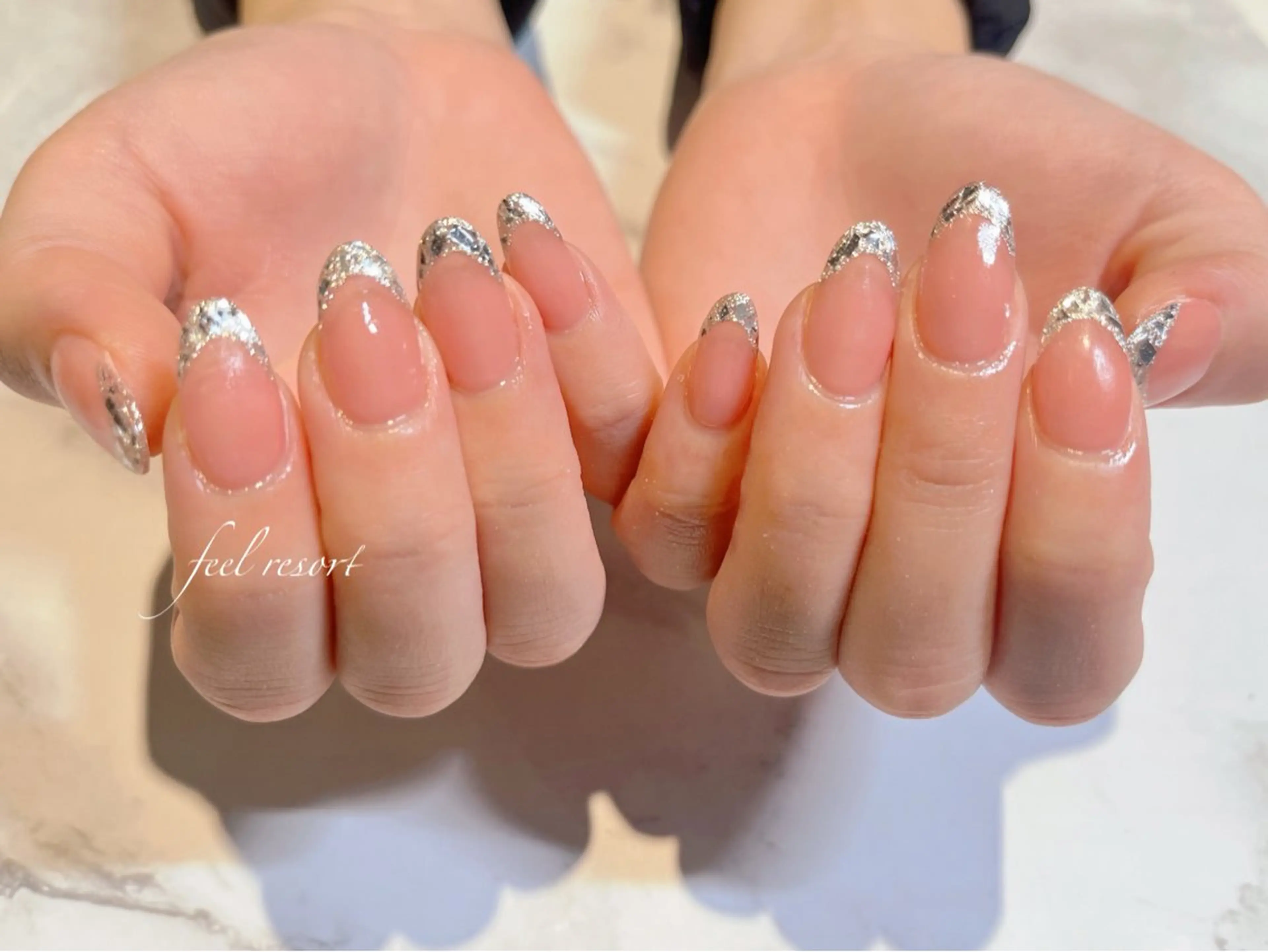 ネイル 長さ出し フットネイル フレンチネイル ジェルネイル ガラスフレンチ ハンドネイル Lien（リアン） 銀座駅6分のネイルデザイン