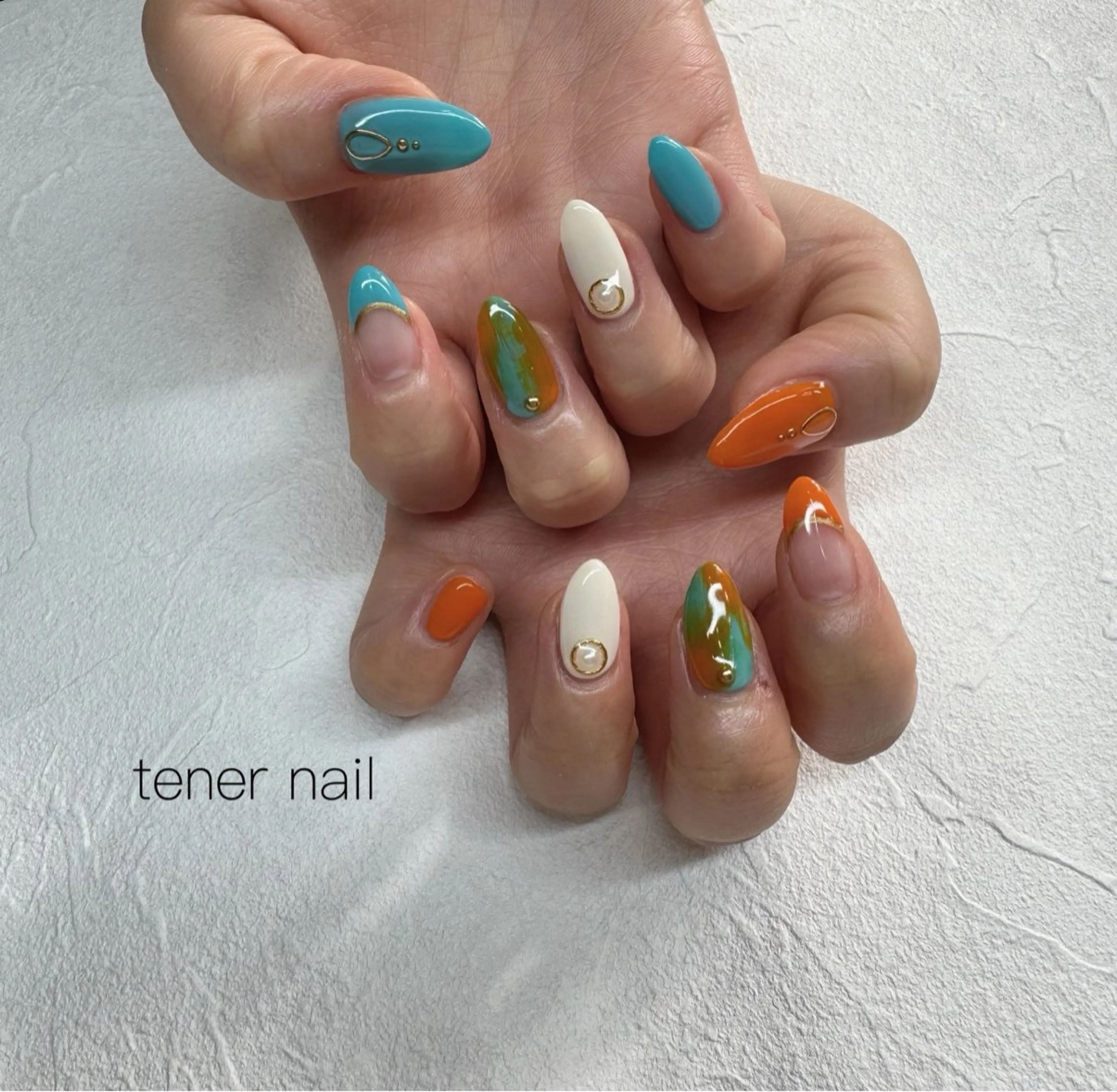 ネイル オレンジ ハンドネイル テネルネイル tener nailのネイルデザイン