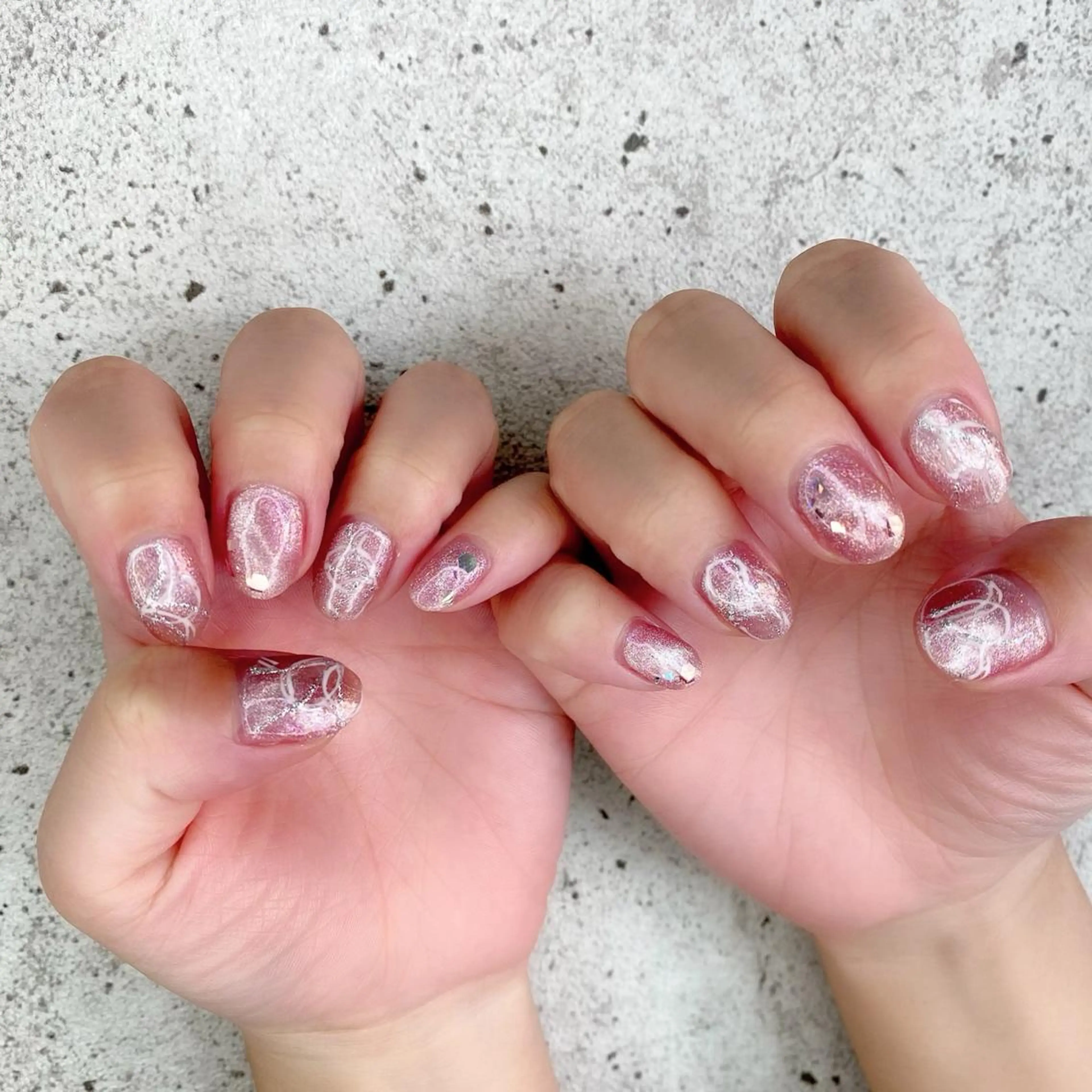 ミディアム カラー パーマ ヘアアレンジ メンズ キッズ ネイル マツエク・マツパ アイブロウ ピンクカラー カラーマツエク 入学式 卒業式のヘアスタイル 入学式 ハンドネイル Salon Ｋのネイルデザイン