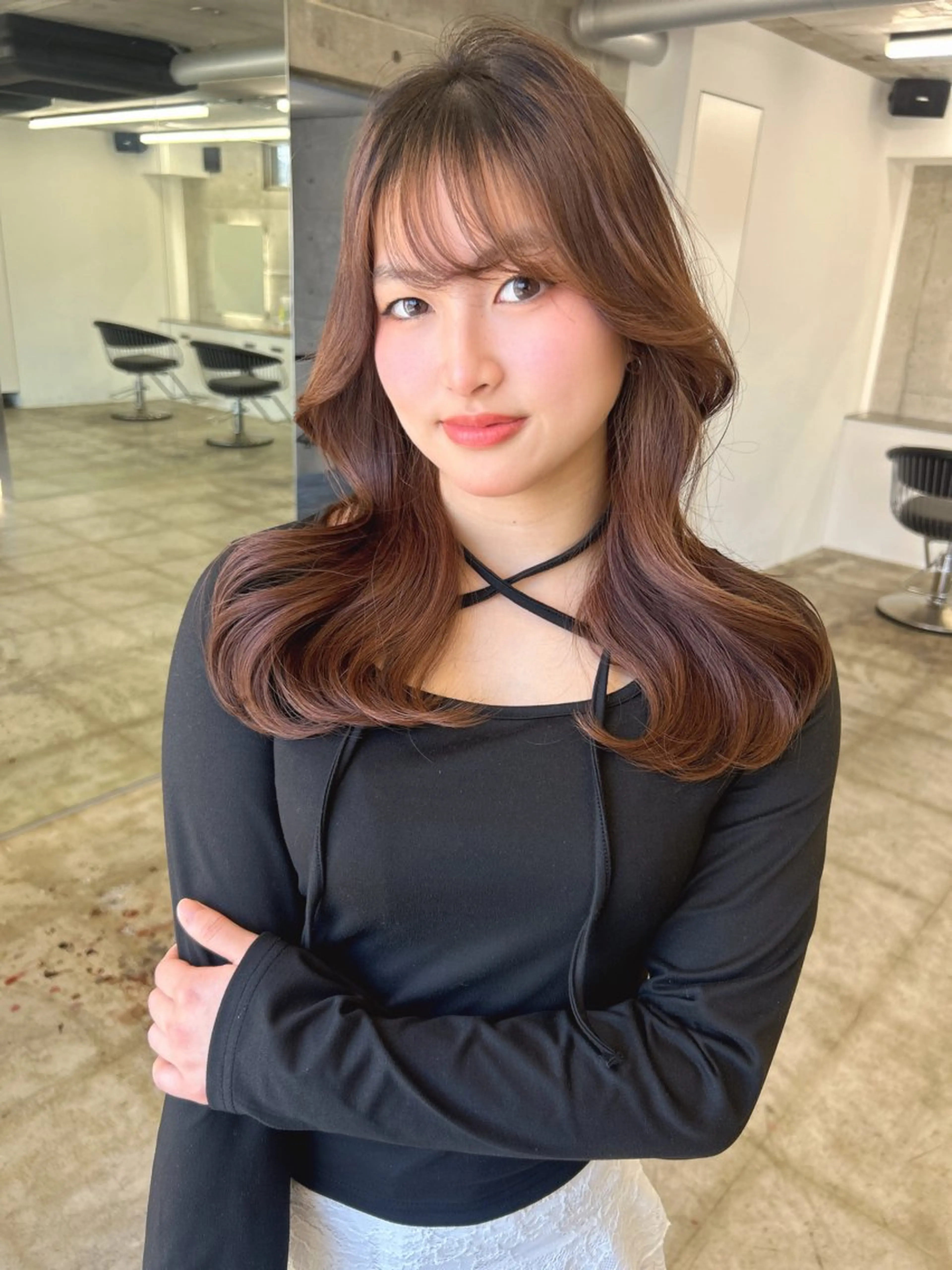 セミロング ボブ ハイライト 髪質改善 みく/韓国風艶カラー /透明感カラーのヘアスタイル