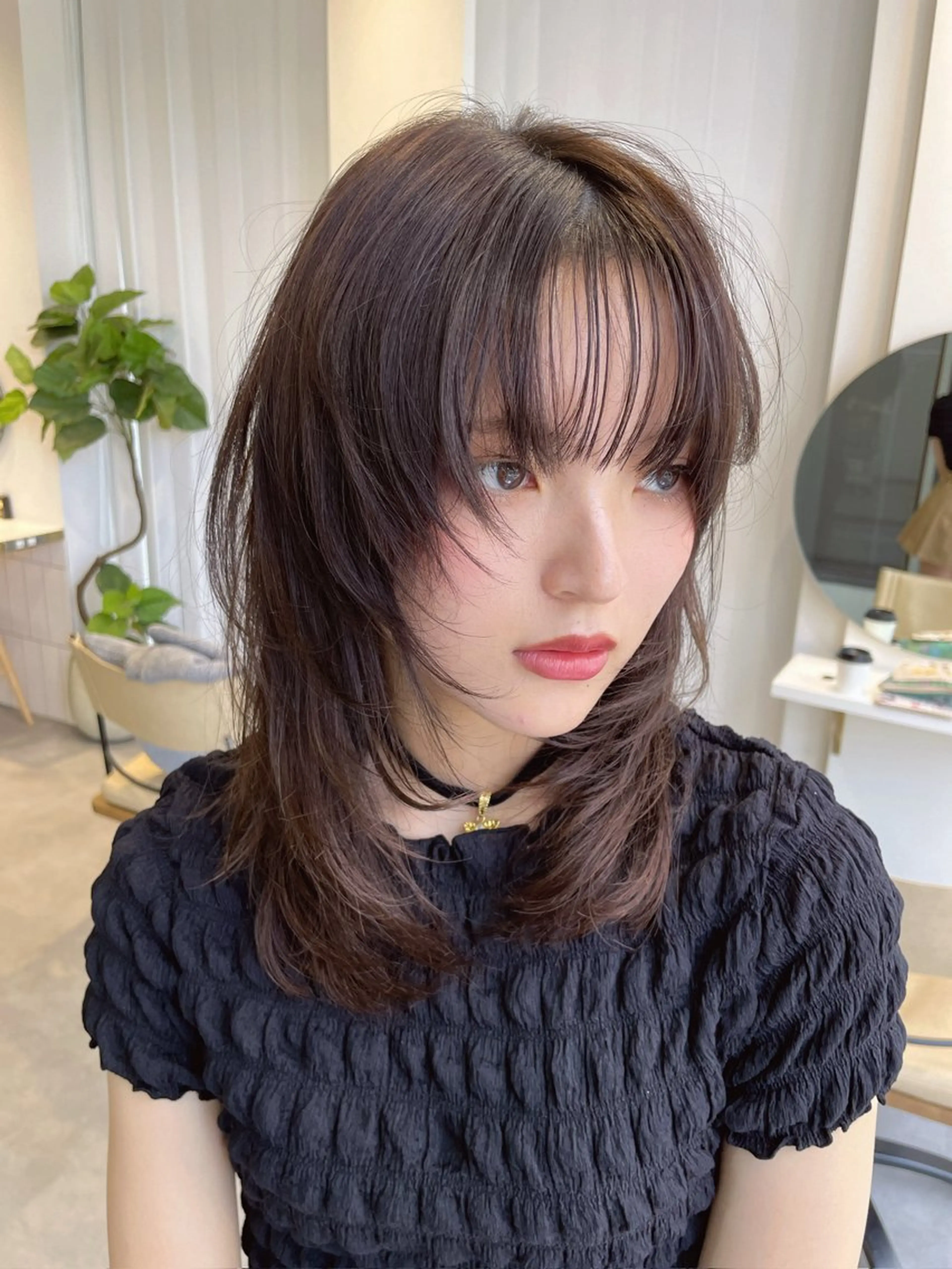 ミディアム カラー カット ヘアカラー トリートメント 韓国レイヤー/透明感 /髪質改善/アジキのヘアスタイル