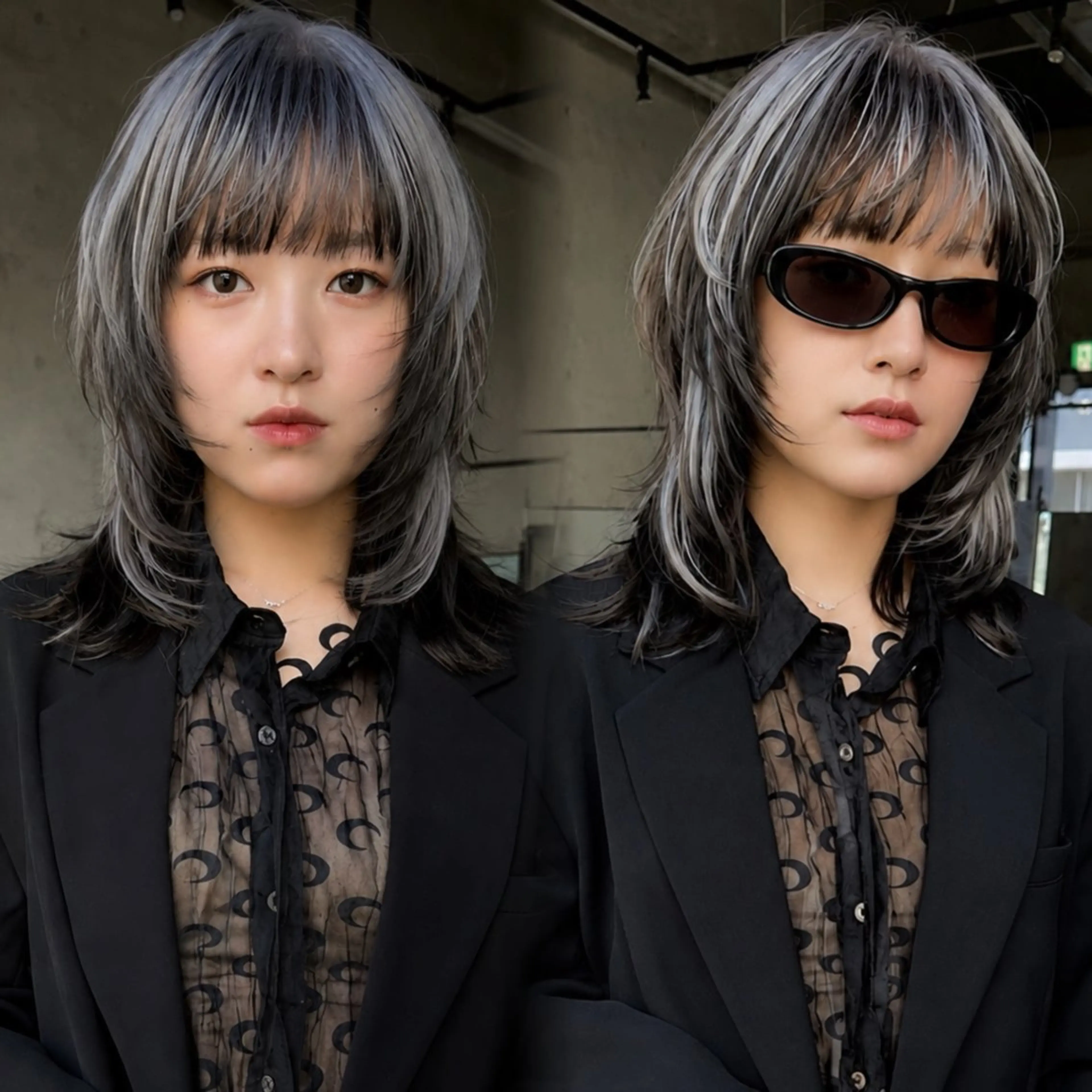 セミロング ウルフ/レイヤー/ ブリーチカラーのヘアスタイル