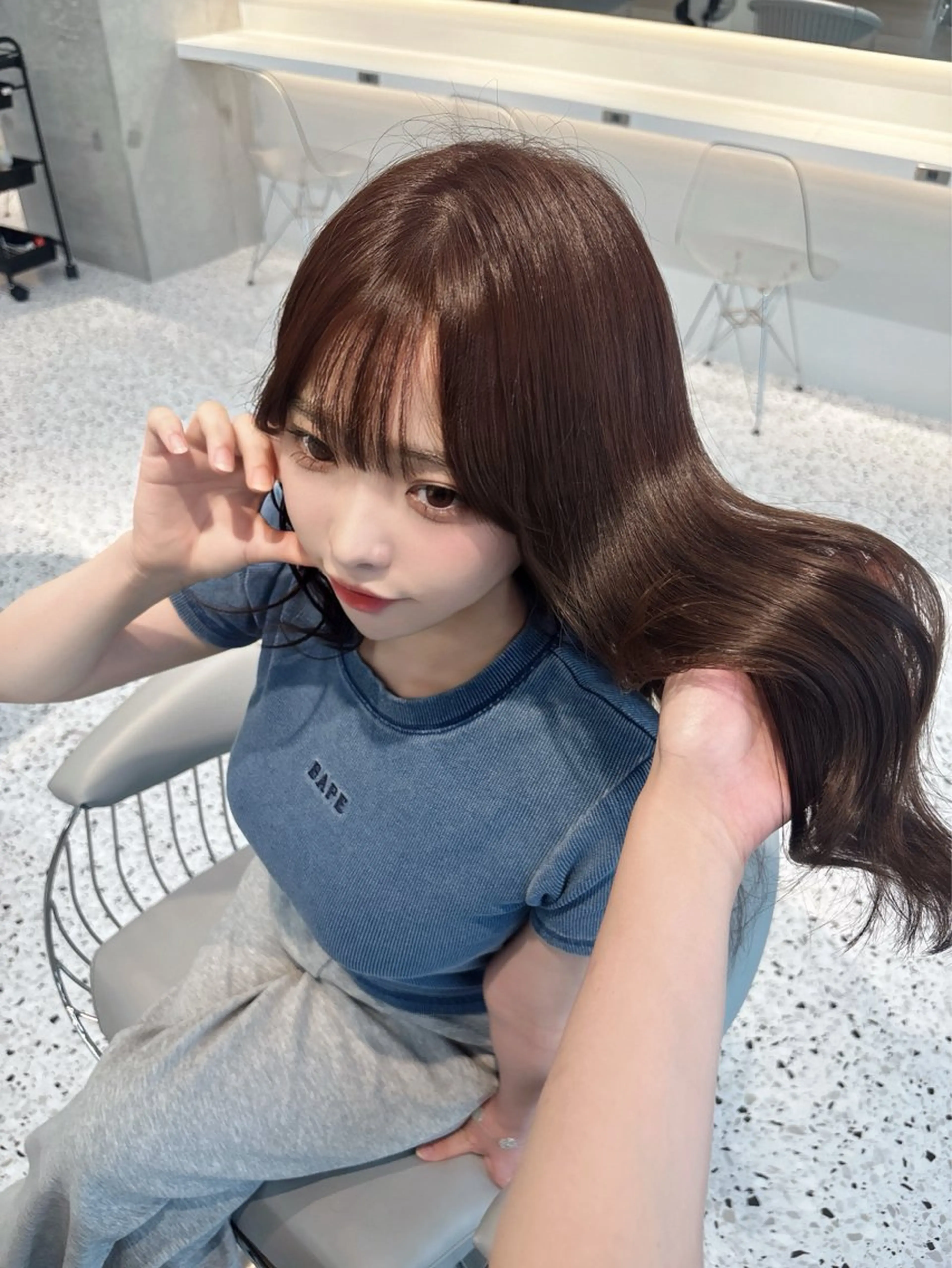 ミディアム カラー ブリーチ ボブ 韓国風ヘア レイヤーカット トリートメント ヘアカラー rina／ベージュ ワンホン/韓国ヘアのヘアスタイル