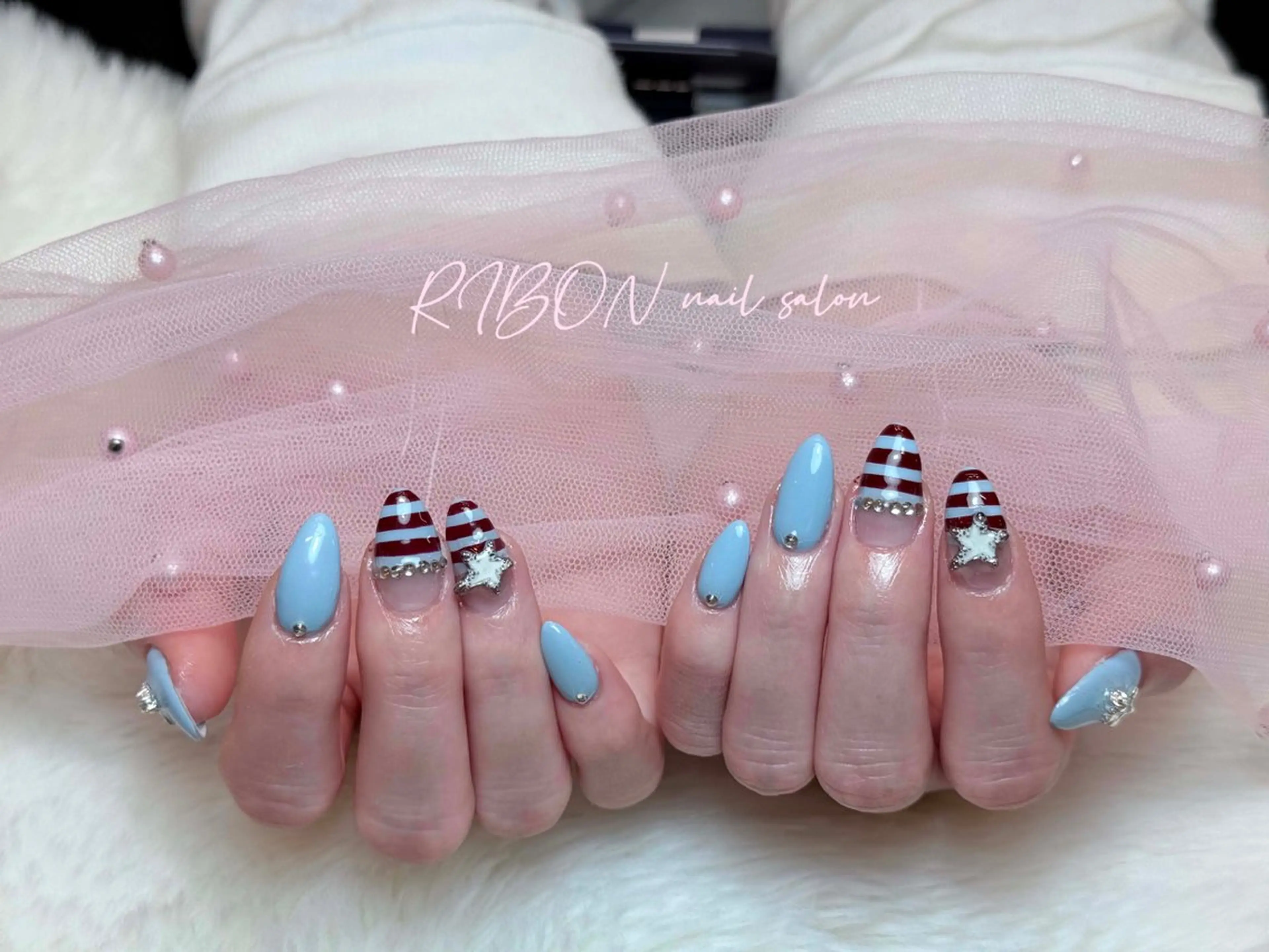 ネイル チークネイル 長さ出し フレンチネイル ジェルネイル グラデーション ハンドネイル RIBON nail 高田馬場のネイルデザイン