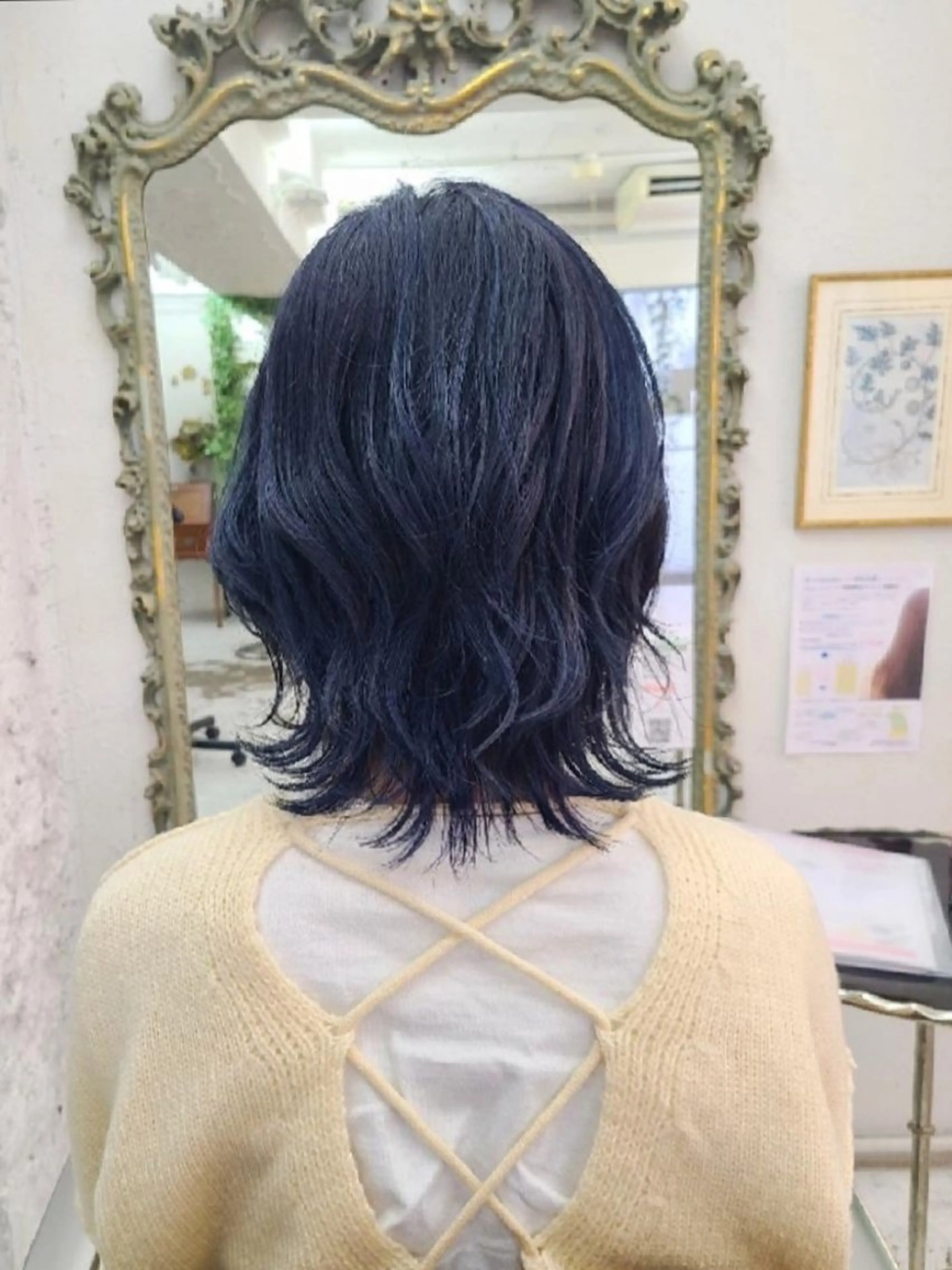 ミディアム カラー ベージュカラー ブリーチ ネイビーカラー オレンジ ヘアカラー 【縮毛矯正/髪質改善 カラー】yumiのヘアスタイル