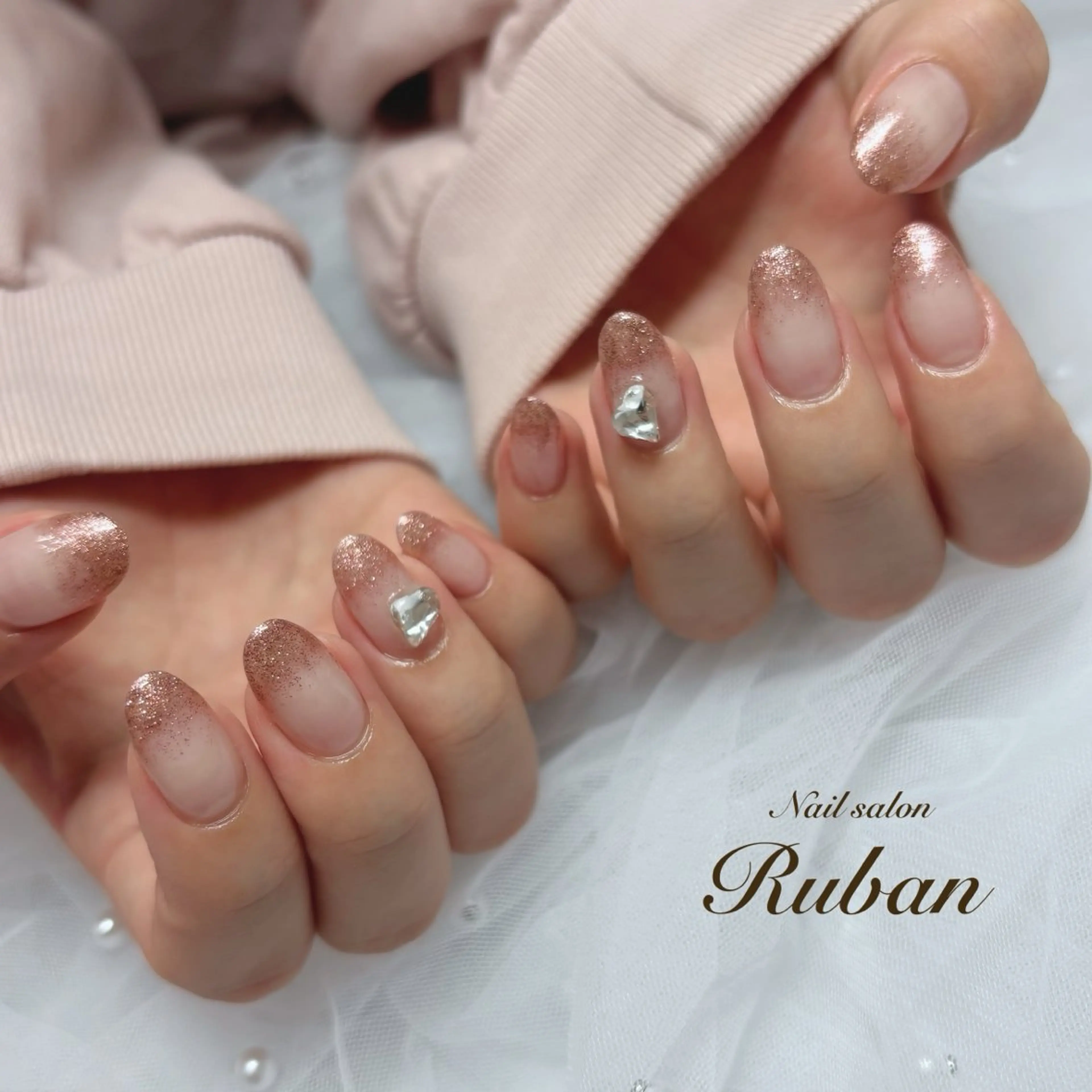 ネイル グラデーション ハート ラメ(グリッター) ラメグラデーション Nail salon Rubanのネイルデザイン