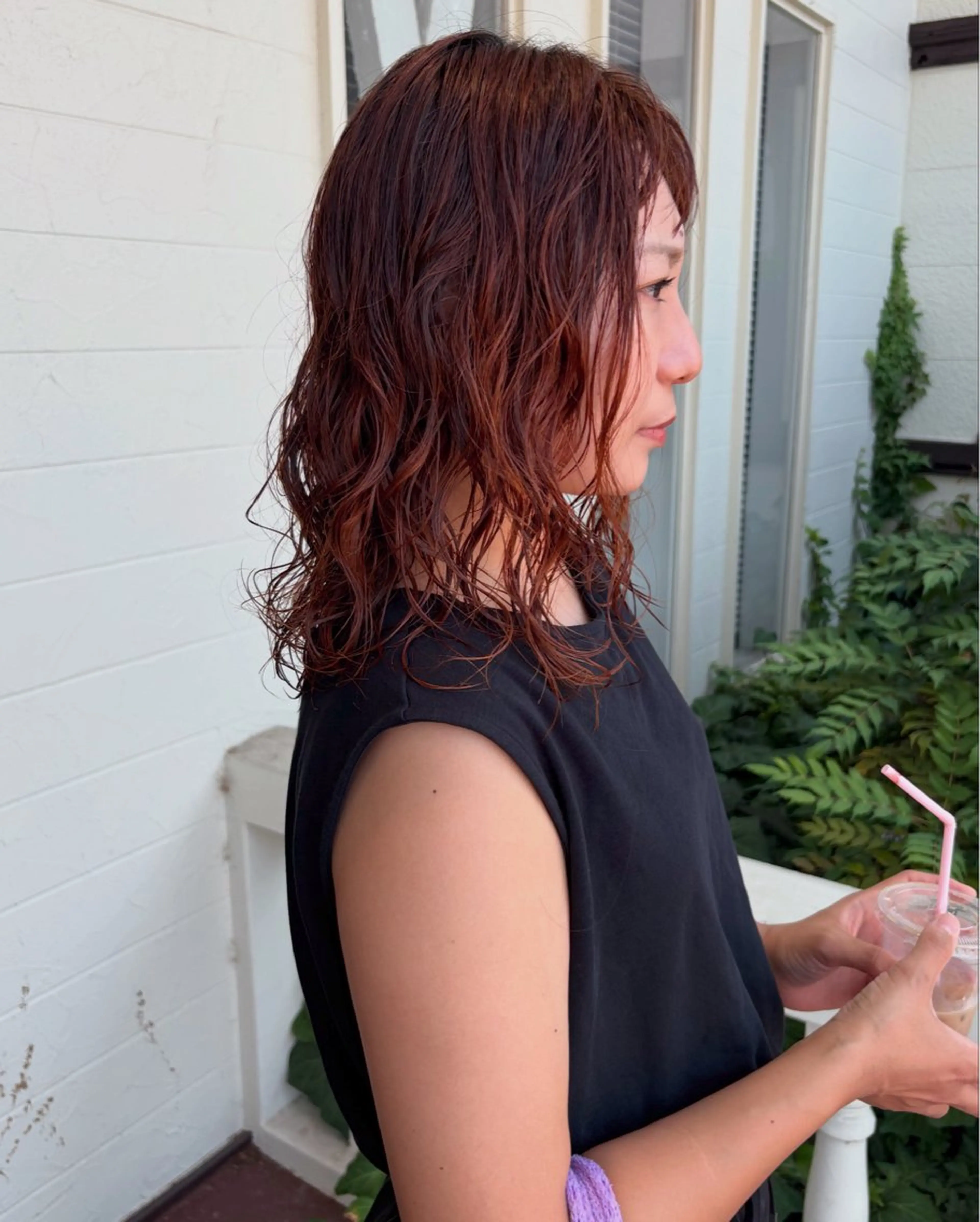 セミロング カラー セミロングパーマ カット ヘアカラー パーマ 江原 彩華のヘアスタイル