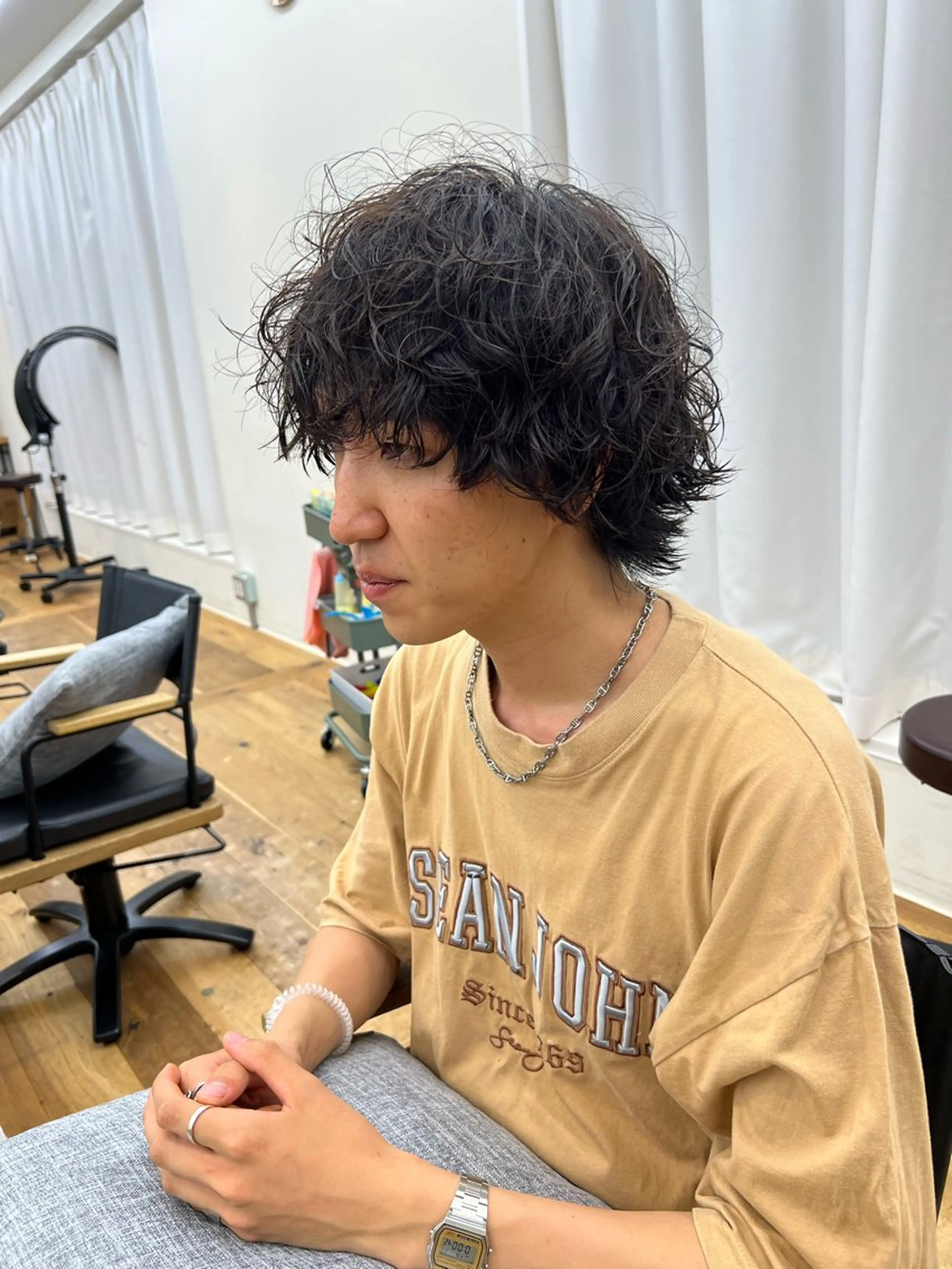 カラー パーマ メンズ メンズパーマ 抜きっぱなしブロンド /ハイトーン/カナタのヘアスタイル