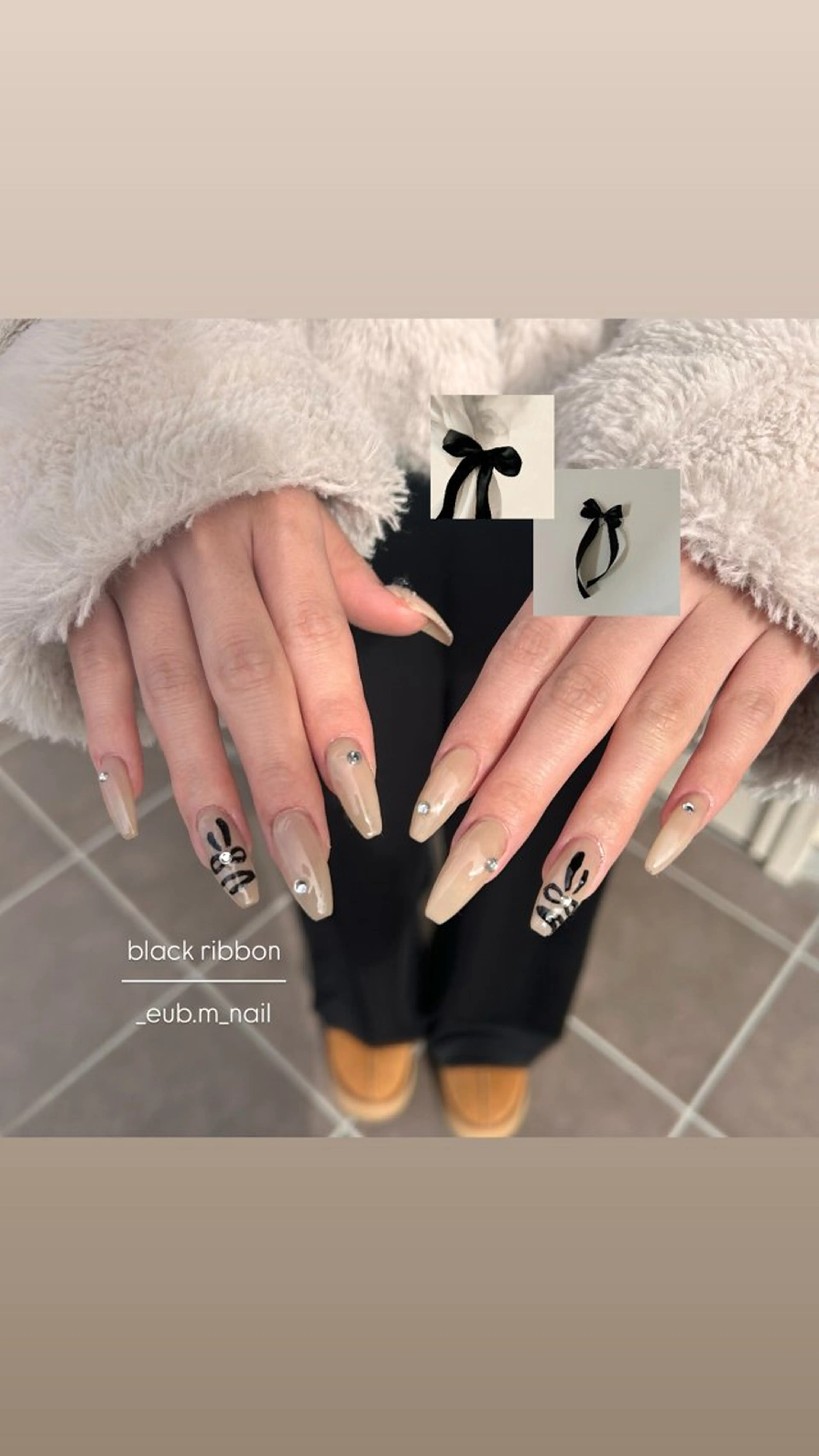 ネイル リボン ハンドネイル 深夜ネイルサロン eub.m_nailのネイルデザイン