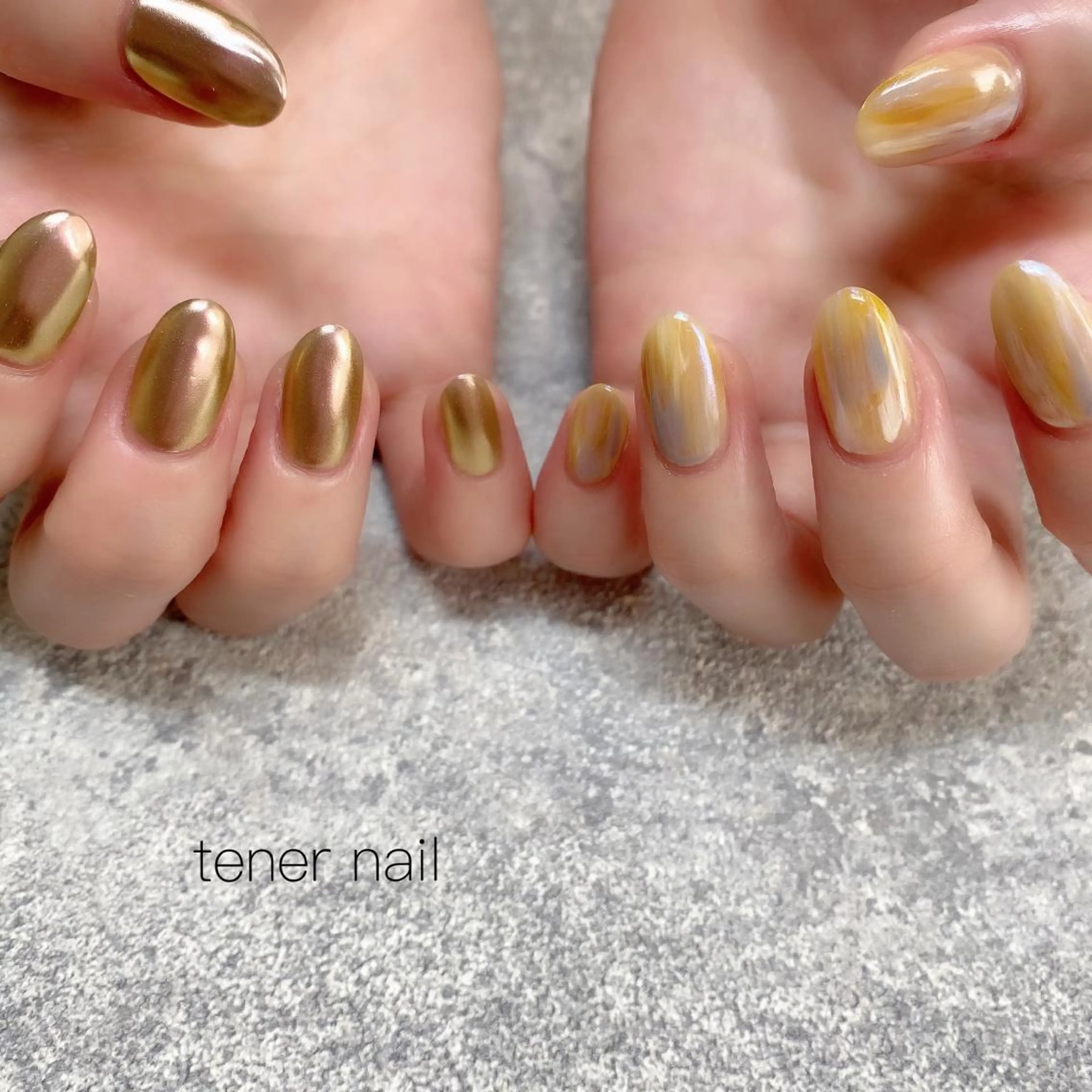 ネイル ミラーネイル ニュアンスネイル ピンク 黄色 テネルネイル tener nailのネイルデザイン