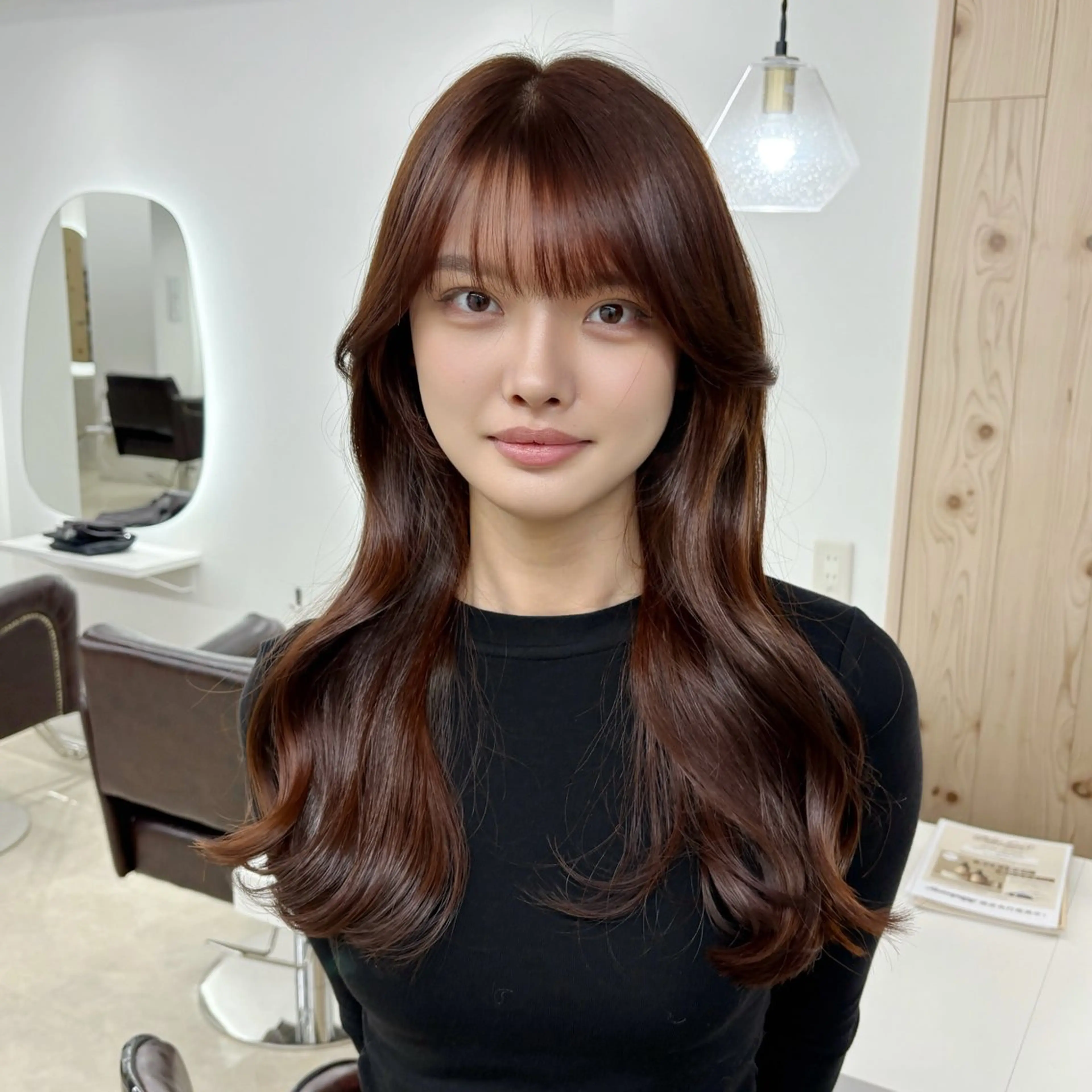 ロング カラー カット ヘアカラー トリートメント 韓国ヘア/髪質改善/ レイヤー/ブラウンのヘアスタイル