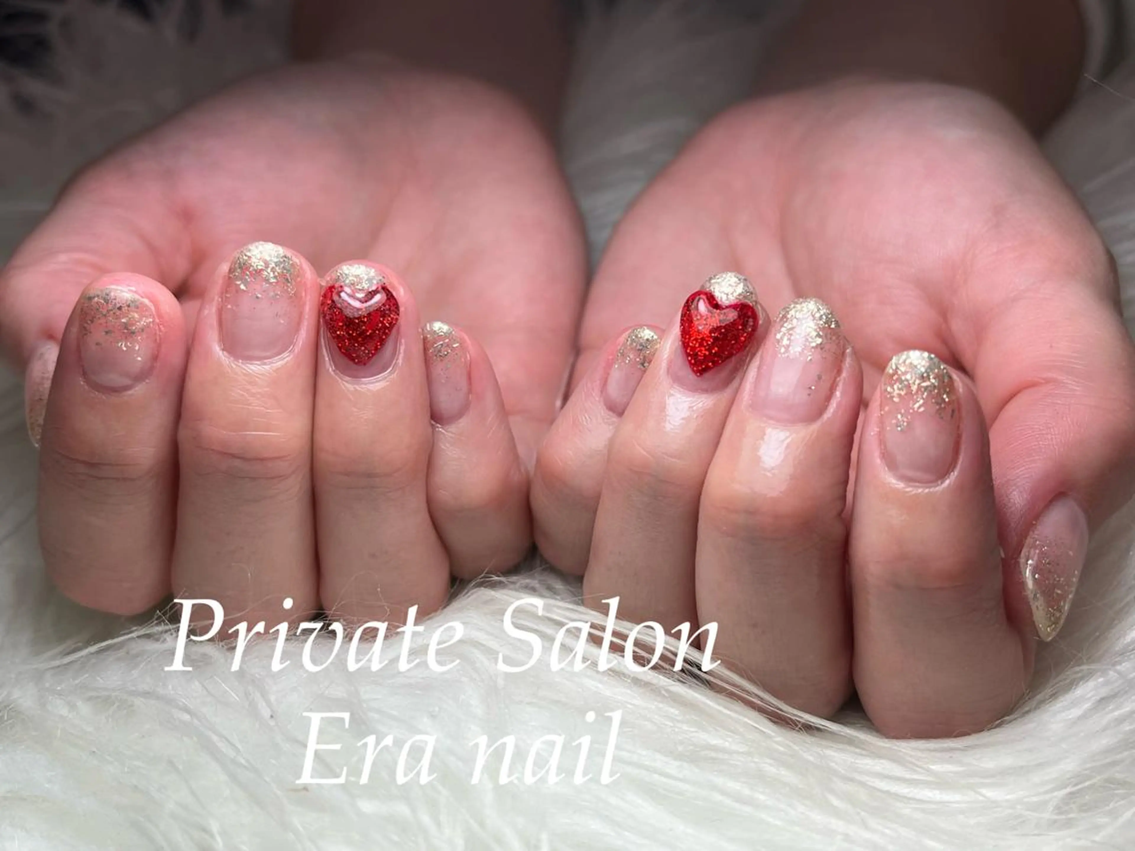 ネイル グラデーション ハート ラメ(グリッター) ラメグラデーション ハンドネイル Era nailのネイルデザイン